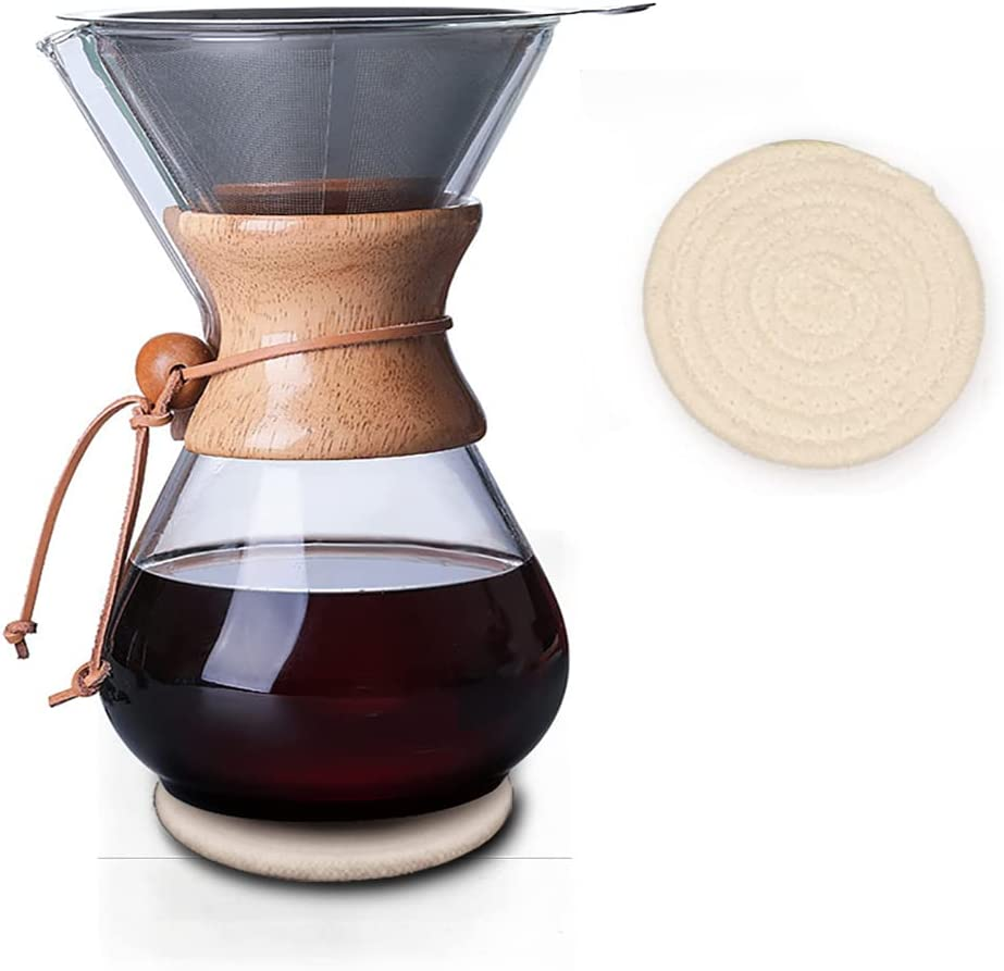 Wood Neck Pour over Coffee Maker 28Oz(800Ml) with Permanent Filter and Coaster Pad Transparent&hellip; image number 2