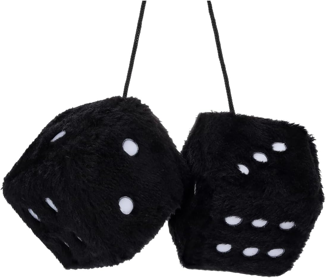 AIMALL 2PCS Plush Fuzzy Dice for Car Rearview Mirror, 2.95" Soft Touch Hanging Dice with Suction Cup, for Vehicles and Home