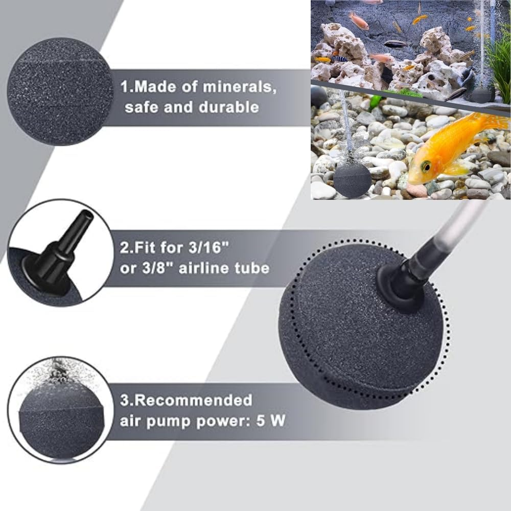 6Pack Small Bubble Stone 2 Inch Ball Shape Bubble Release Tool Oxygen Diffuser for Fish Tanks Buckets Hydroponics Pond Air Pump Accessories,For Aquarium Fish Tanks Ponds，Hydroponic Plants Etc. image number 1