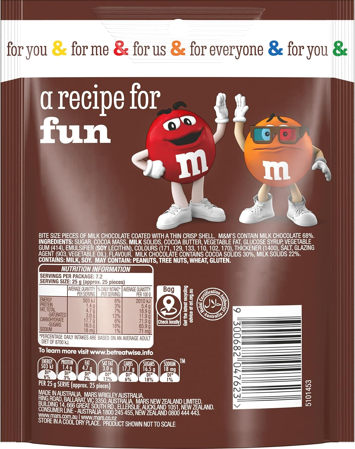 M&M'S Milk Chocolate Snack & Share Bag 180G