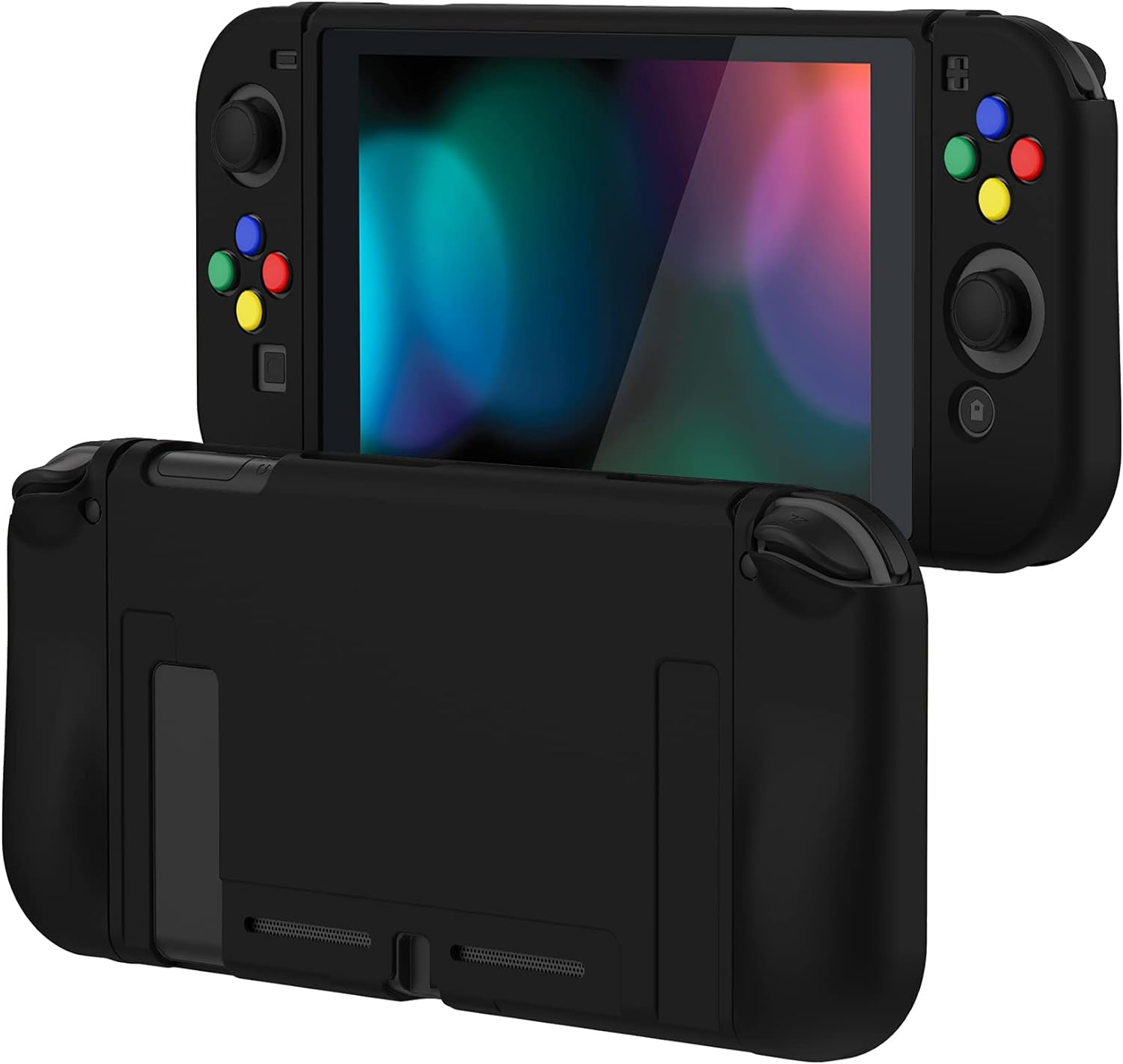 Playvital Black Protective Case for Nintendo Switch, Soft TPU Slim Case Cover for Nintendo Switch Console with Colorful ABXY Direction Button Caps