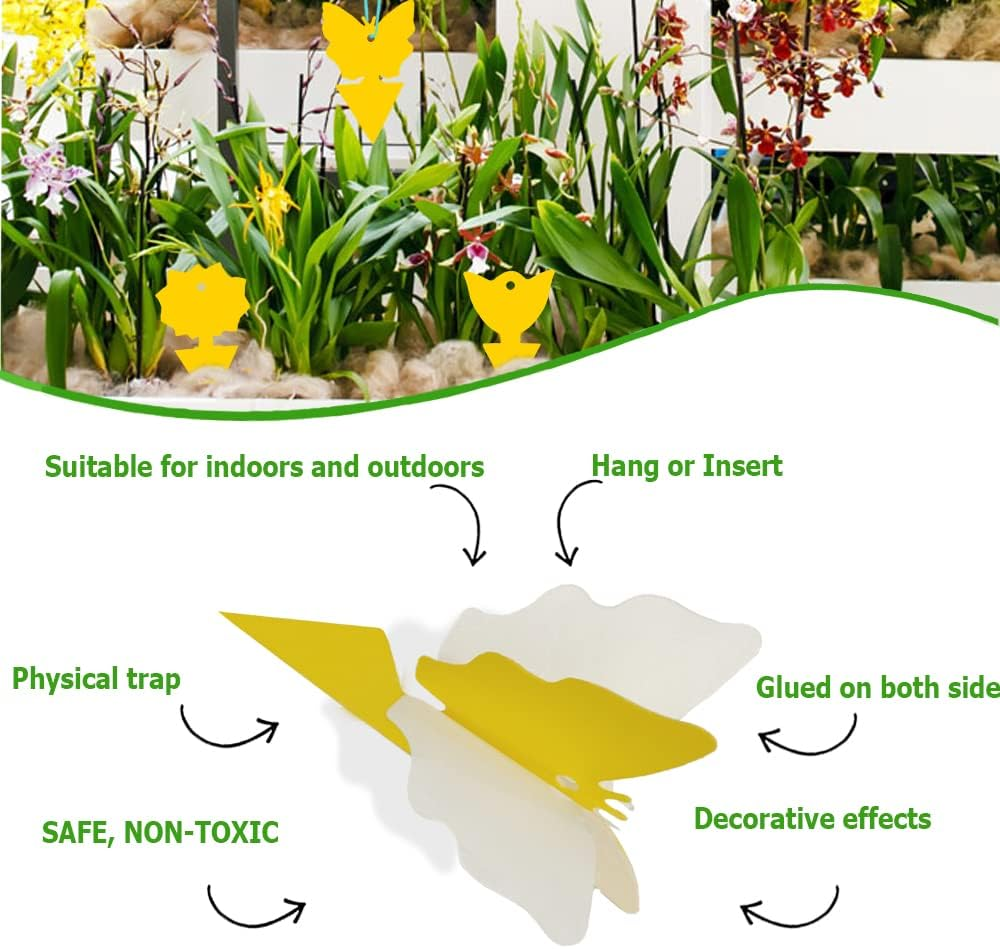 56 Pack Yellow Sticky Fly Traps Fungus Gnat Trap Killer Dual-Sided Yellow Fruit Fly Trap Insect Catcher for Houseplant Indoor and Outdoor Plants