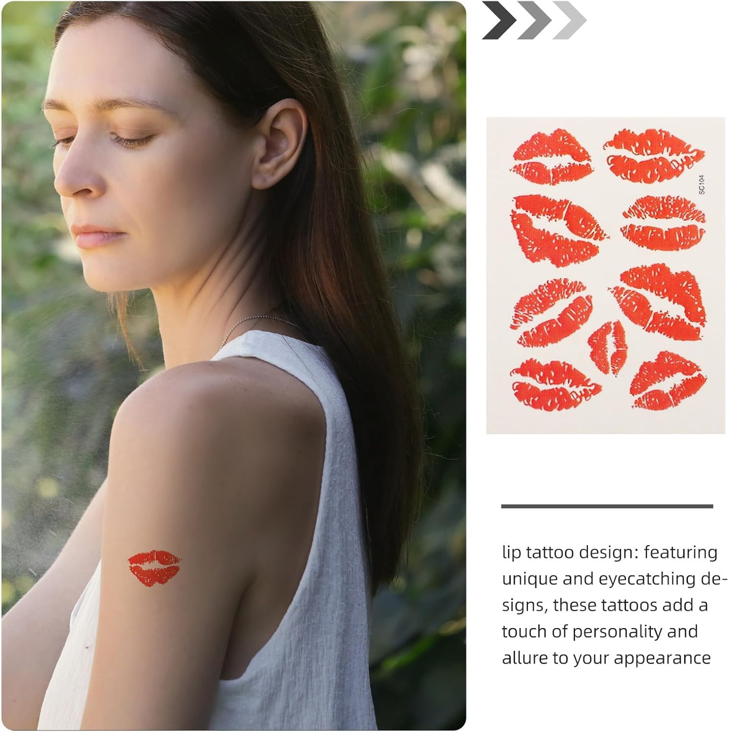 6Pcs Red Lips Temporary Stickers Red Kiss Stickers Waterproof Face Stickers Body Decorations for Women Club Valentines Day Decor image number 2