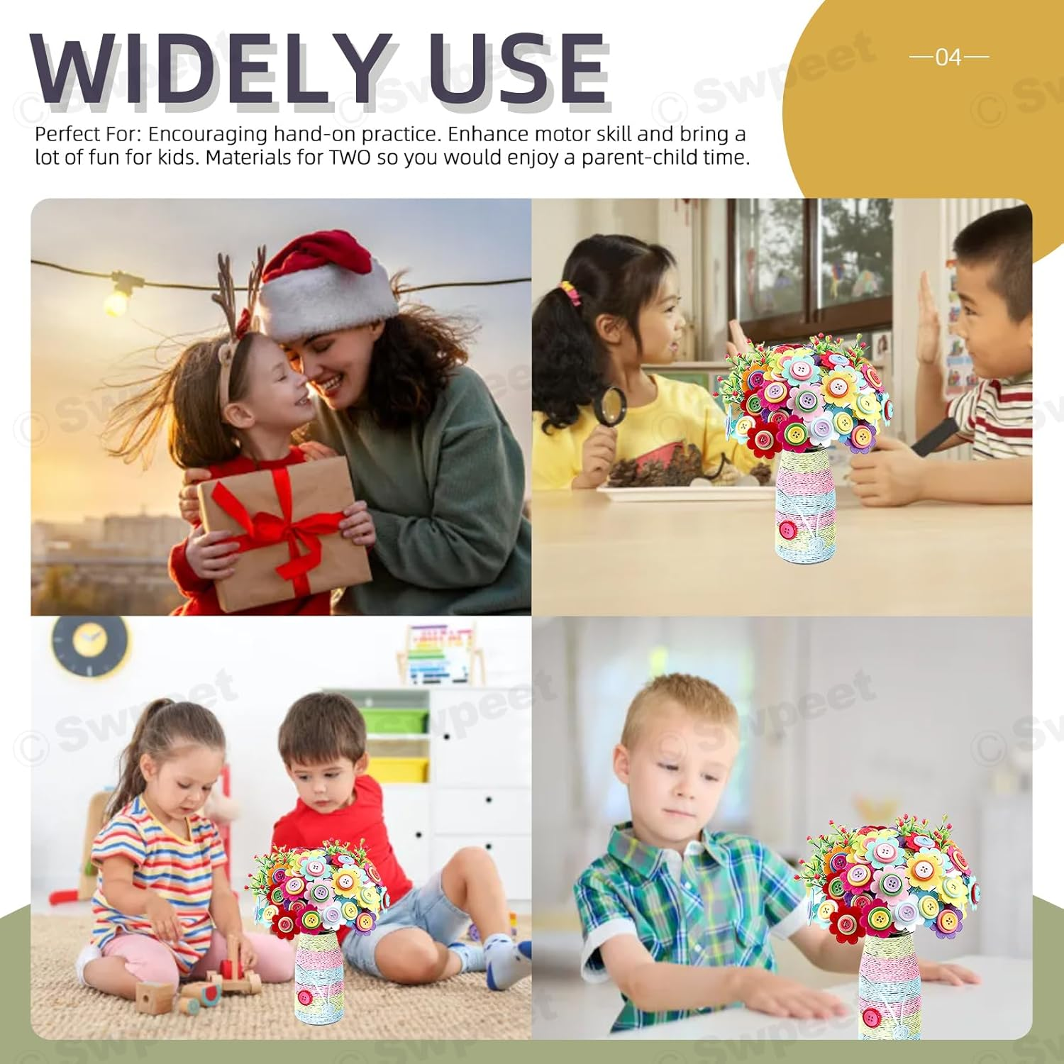 Swpeet 253Pcs Flower Craft Kit, Make Your Own Flower Bouquet with Buttons Felt Flowers, DIY Activity Supplies Vase Art and Craft Kits for Most Craft Project image number 1