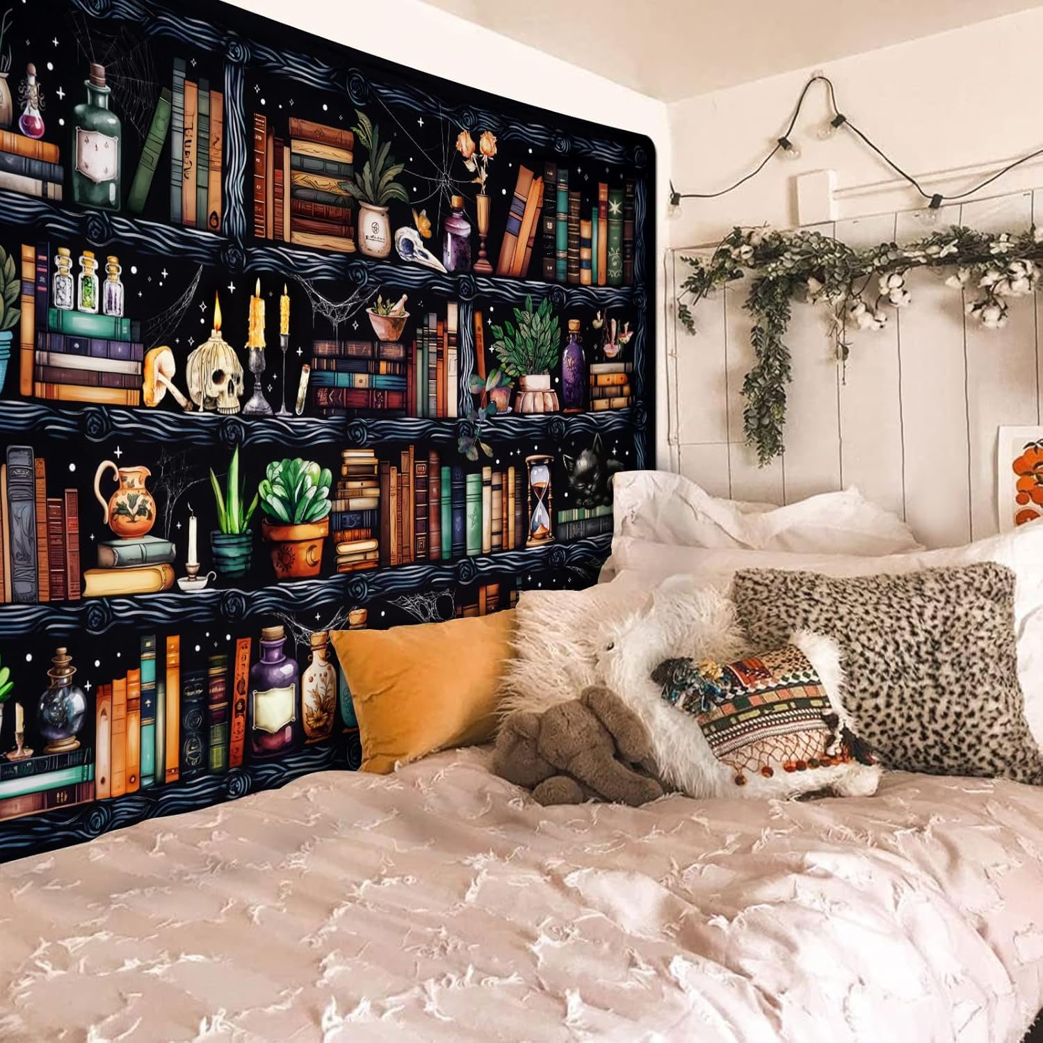 Uspring Bookshelf Tapestry Magical Book Tapestries Goth Skull Tapestry Vintage Botanical Tapestry Black Cat Wall Tapestry Hanging for Bedroom Home Decor (51.2 X 59.1Inches) image number 6