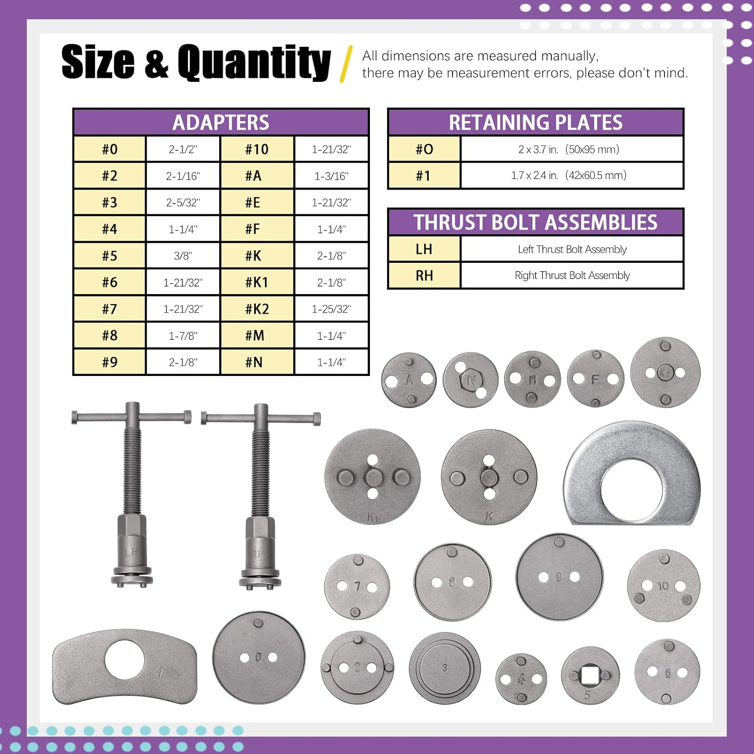 Swpeet 22Pcs Heavy Duty Disc Brake Piston Caliper Compressor Rewind Tool Set Wind Back Tool Kit, Compressor Rewind Tool Set for Brake Pad Replacement Reset, Fits Most American European Japanese Autos