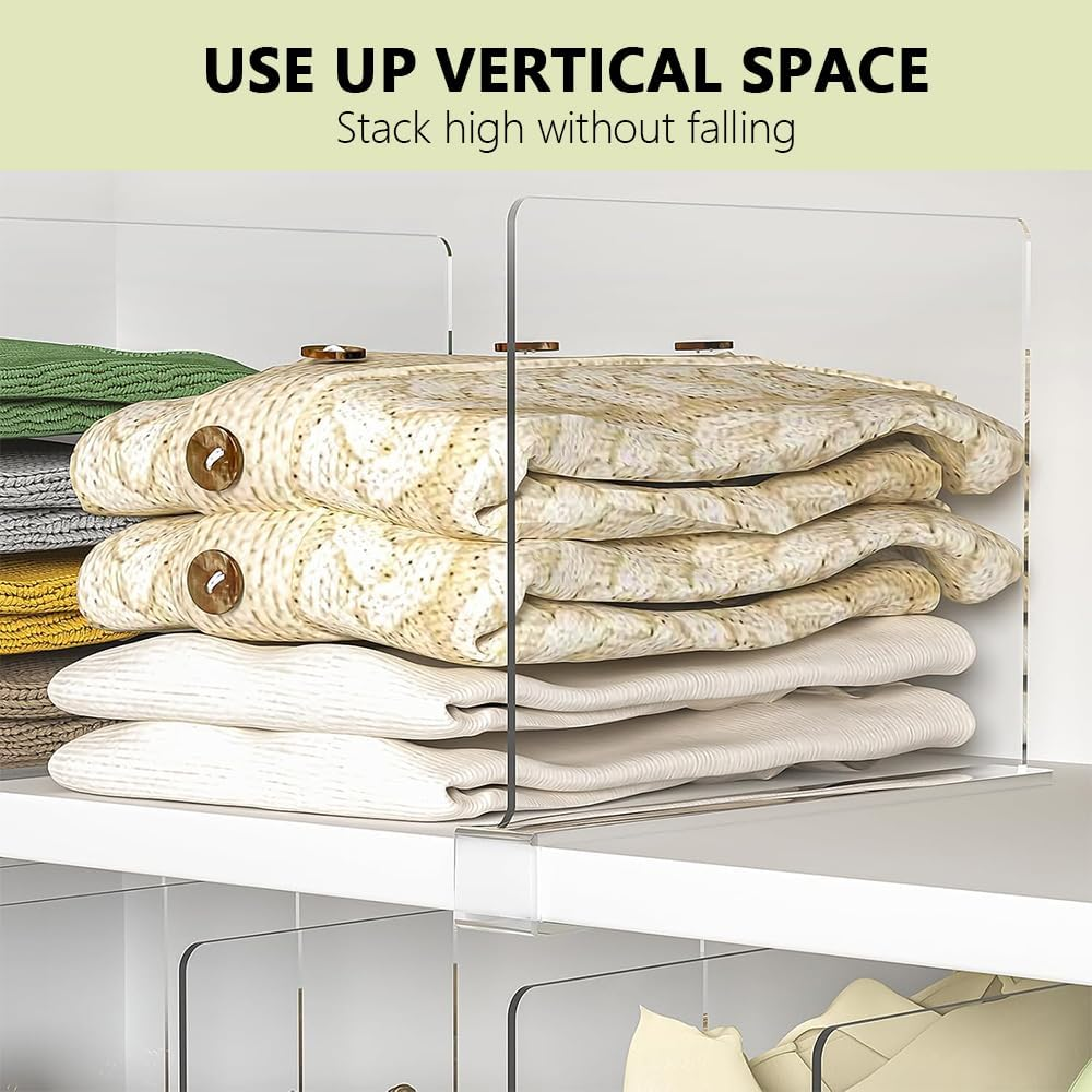 8 PCS Clear Acrylic Shelf Dividers &ndash; Transparent Organizers for Closet, Cabinet, and Office, Separators for Clothes, Purses, Handbags, Books, and More image number 5