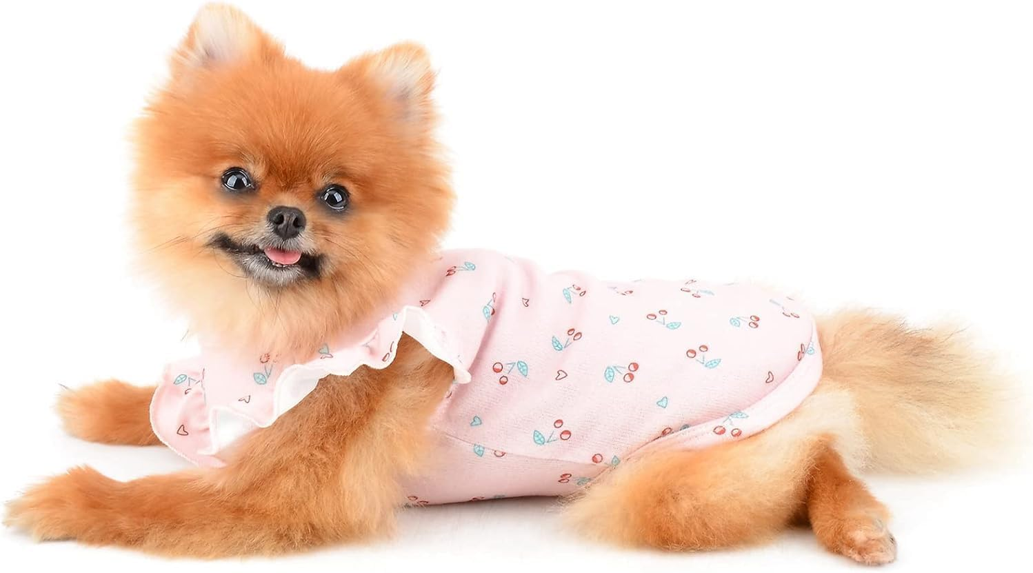 Pet Clothes Cute Cherry T-Shirt Puppy Shirt Tee for Small Medium Dog Cat Ruffles Sleeves Tank Top Vest Summer Apparel (Pink, XL) image number 3