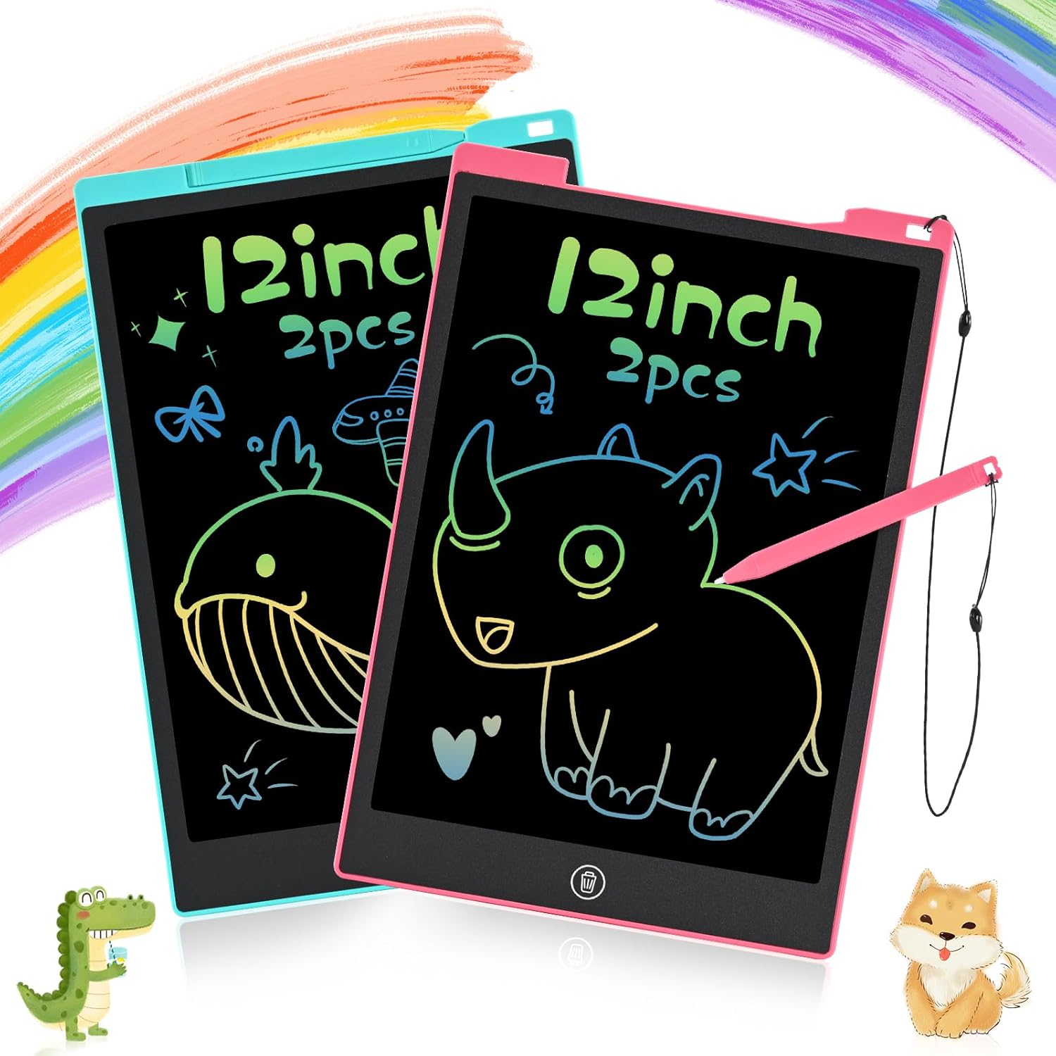 Blueswan Writing Tablet, 2 Pack Toddler Kids Toys, 12 Inch Doodle Board Drawing Pad, Travel Essentials No Mess Colouring Book for Kids, Toys Educational Birthday Gifts for Girls Boys Age 3-8 image number 2