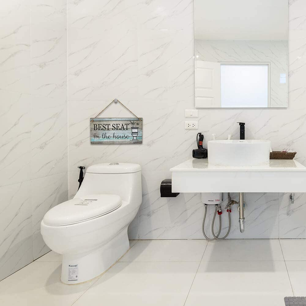 Funny Bathroom Wall Decor Sign, Farmhouse Rustic Bathroom Decorations Wall Art, 12" by 6" Best Seat Wood Plaque image number 6