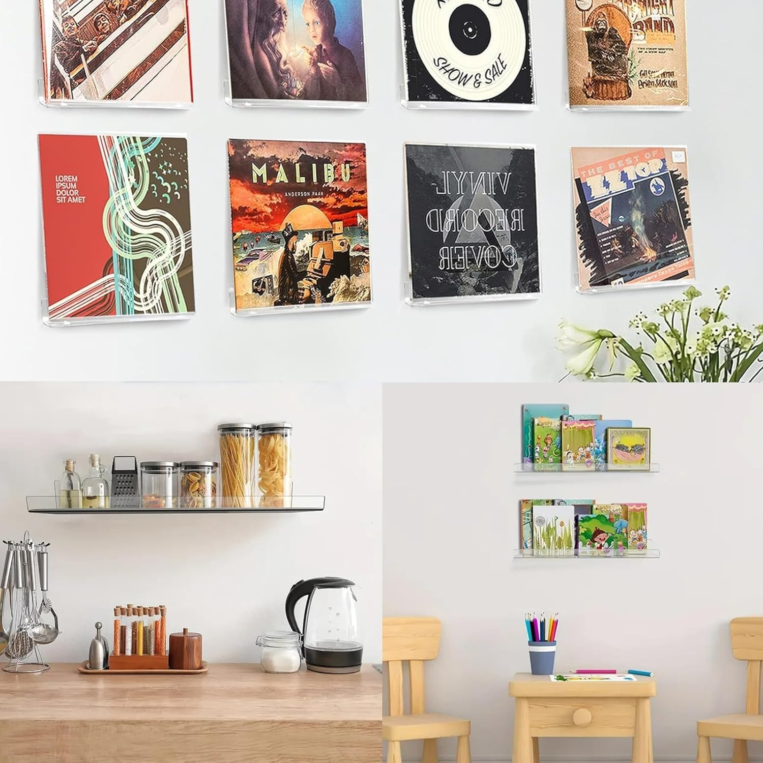 12 Inch Vinyl Record Shelf Acrylic Record Holder,6 Sets Wizefolk Wall Mounted Vinyl Floating Wall Shelf Wall Display Wall Shelf, for Lp Collector, Store, Home, Office, Artistic Space image number 2