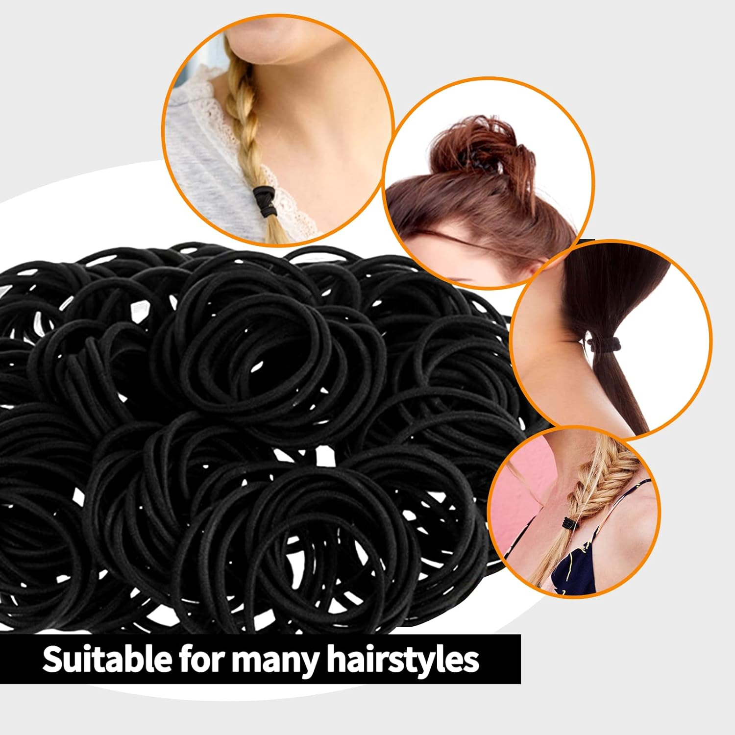 HXC 100Pcs Black Elastic Hair Bands, Small Elastic Hair Bobbles for Women, 2Mm Thin Hair Tie for Kids, Soft Hair Bands Withou Metal, Elastic Ponytail Holder image number 5