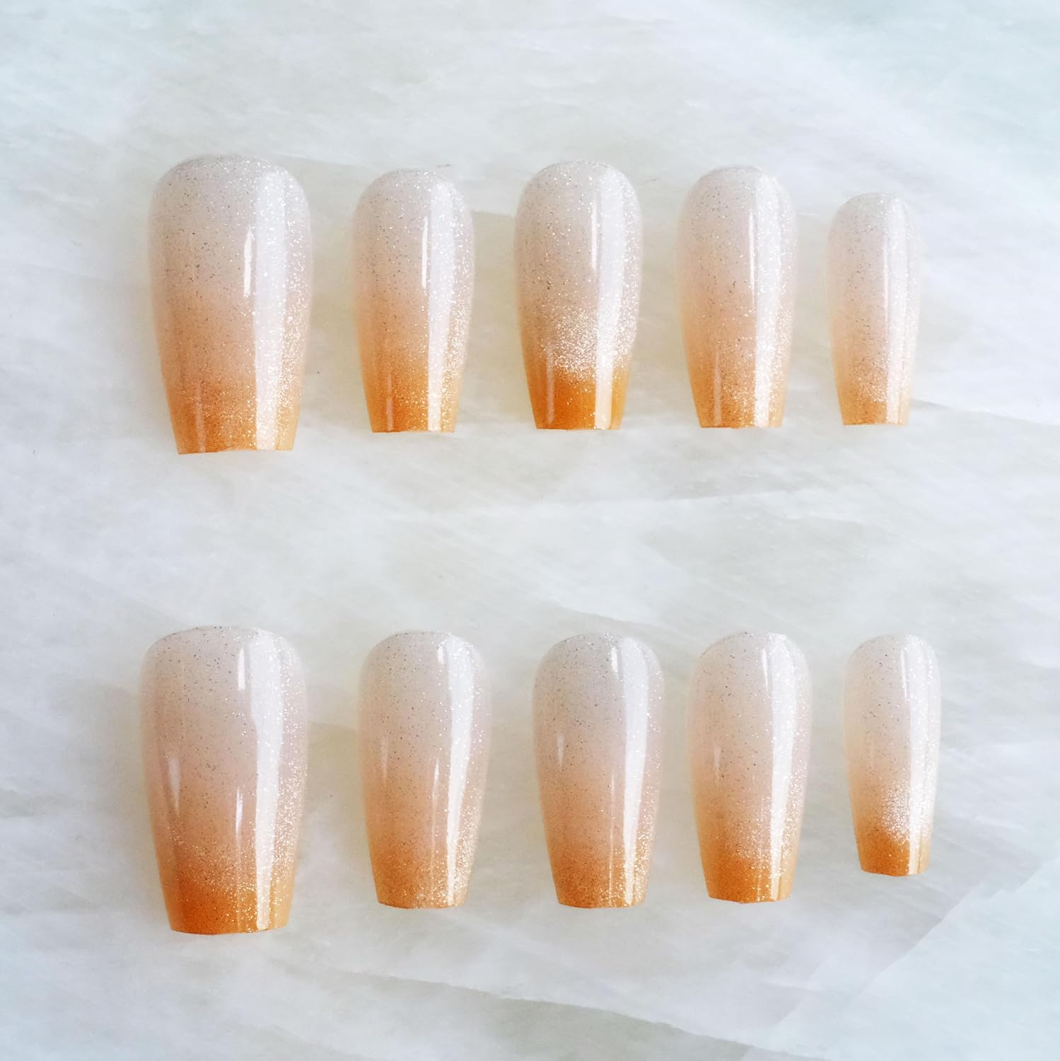 Glossy Cat Eye Ballerina Press-On Acrylic Nails, Coffin Style (Orange, M)