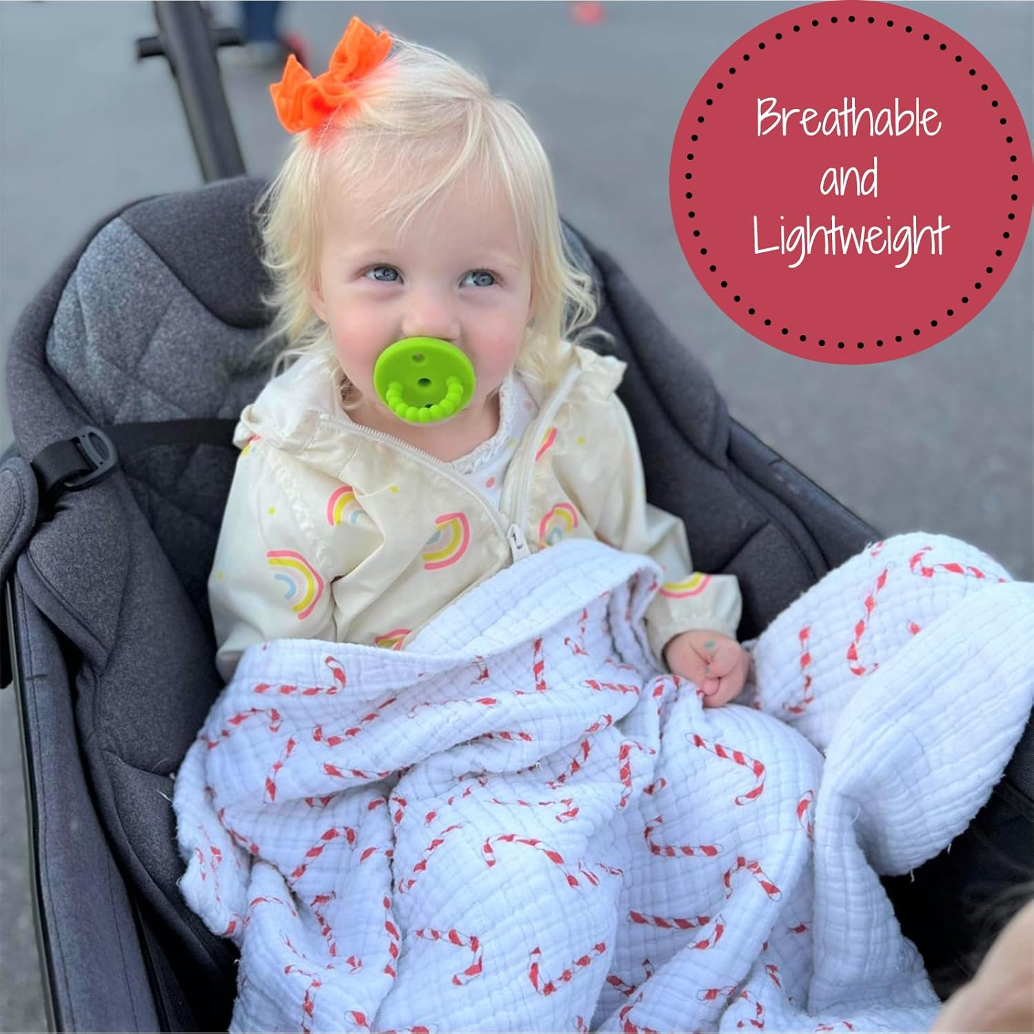 Lollybank Muslin Baby Quilt, 100% Cotton Neutral Baby Blanket, 6-Layer Lightweight Toddler Quilt, Soft and Breathable Newborn Blanket for Boys and Girls, Newborn Essentials (Candy Cane Print) image number 5