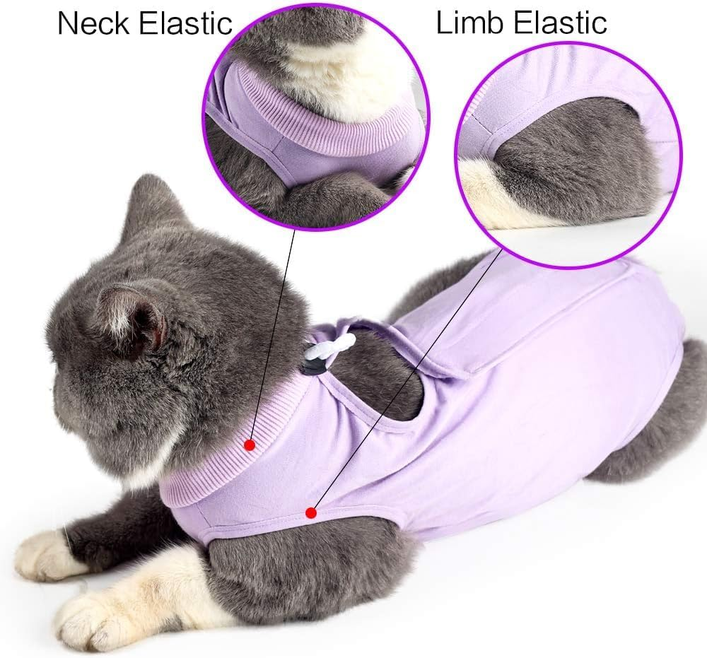Cat Wound Surgery Recovery Suit for Abdominal Wounds or Skin Diseases, after Surgery Wear, Pajama Suit (Purple, S) image number 2