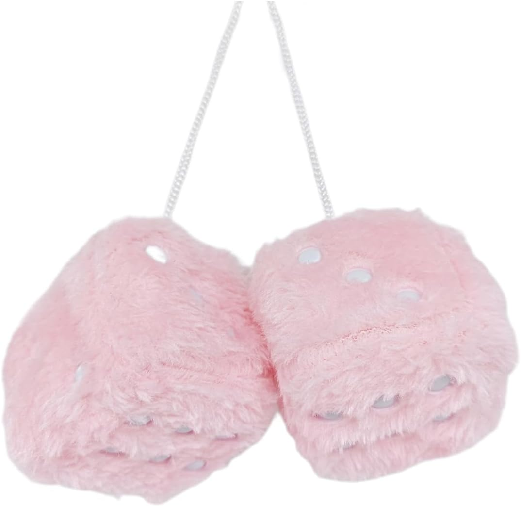 AIMALL 2PCS Plush Fuzzy Dice for Car Rearview Mirror, 2.95" Soft Touch Hanging Dice with Suction Cup, for Vehicles and Home