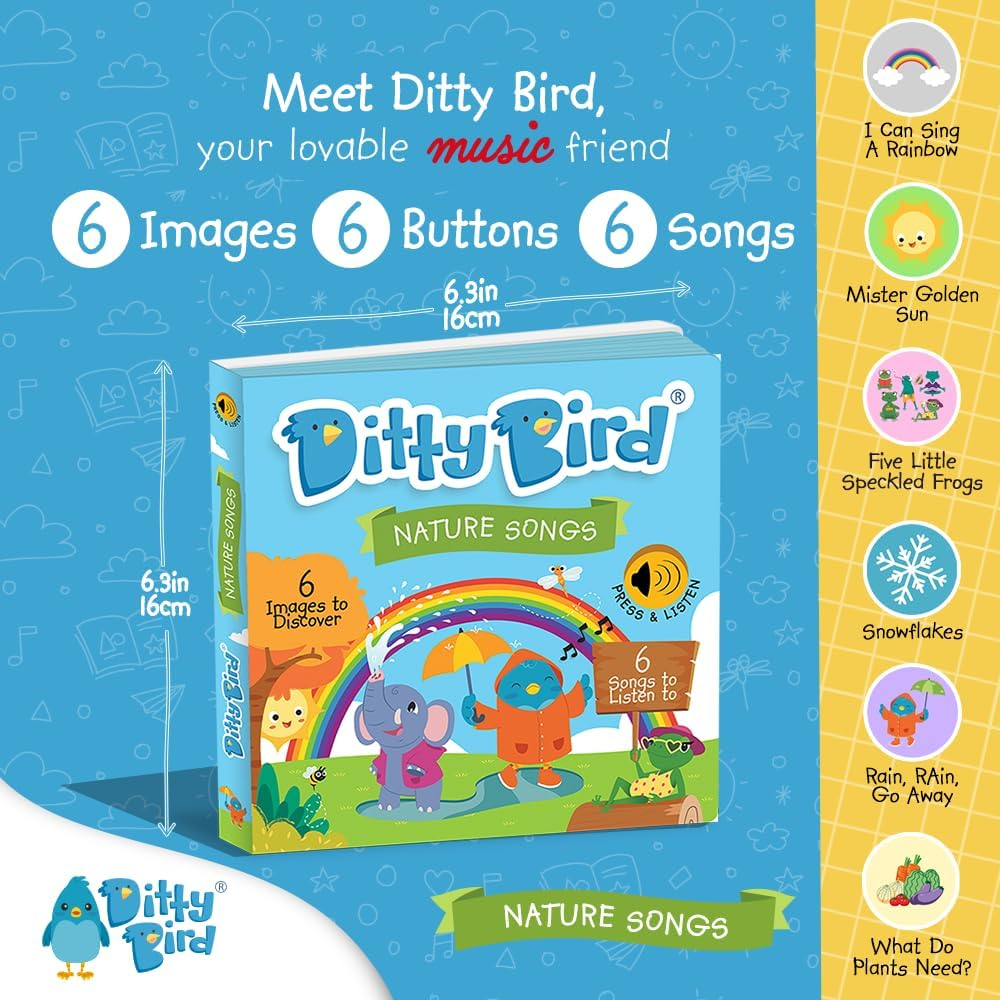 Ditty Bird Musical Books for Toddlers | Fun Children'S Nursery Rhyme Book | Rain, Rain, Go Away Book with Sound | Interactive Toddler Books for 1 Year Old to 3 Year Olds | Sturdy Baby Sound Books image number 4
