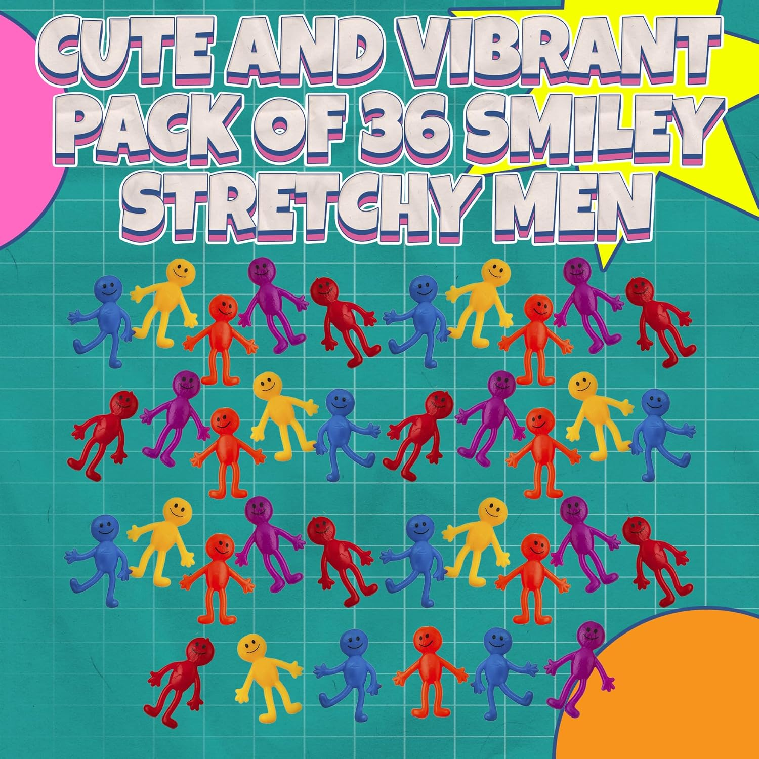 Stretchy Smiley Man (36 Pack) Assorted Fun Colors, a Sticky, Bendable, Stretchable, Slimy, Gooey Texture, Fidget Toy for Stress and Anxiety Relief, Great Party Favor image number 3