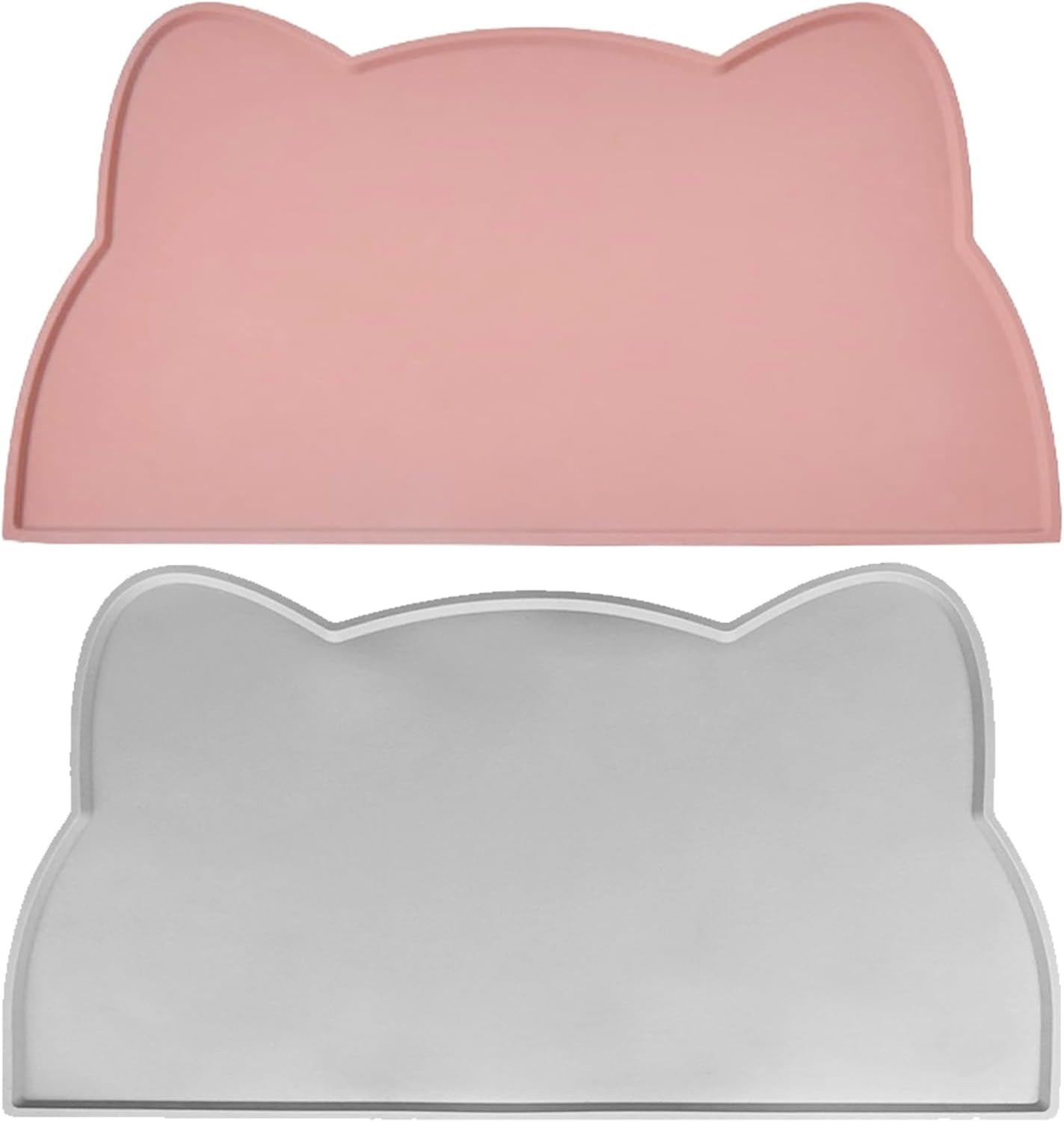 2Pcs Pet Feeding Mat, Betterjonny 24 * 44Cm Silicone Cat Food Mat Pink Grey Non-Slip Food Mat Raised Edge Waterproof Dog Water Bowl Tray Cushion