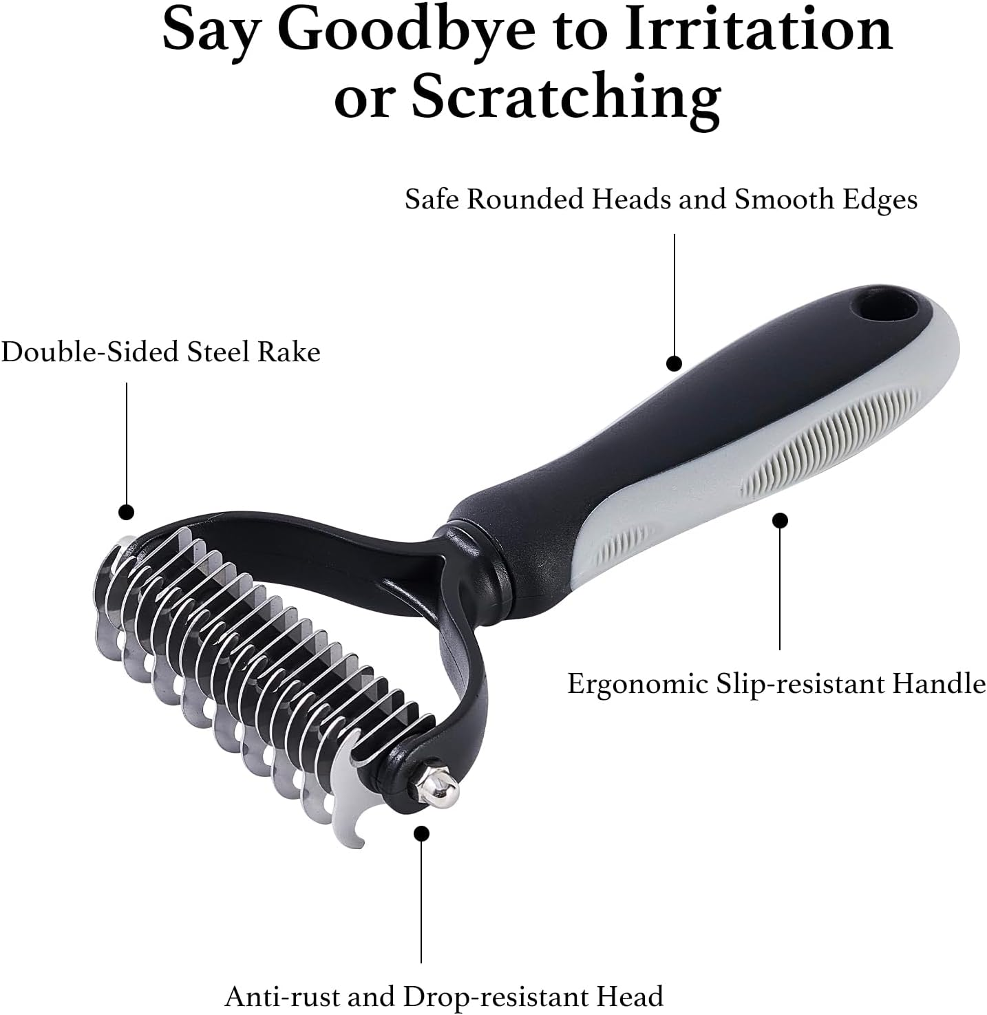 Pet Grooming Brush, Double-Sided Deshedding Rake, Dematting Undercoat Comb, Remove Tangles & Knots, for Dogs and Cats, Double Coats & Long Hair (Grey)