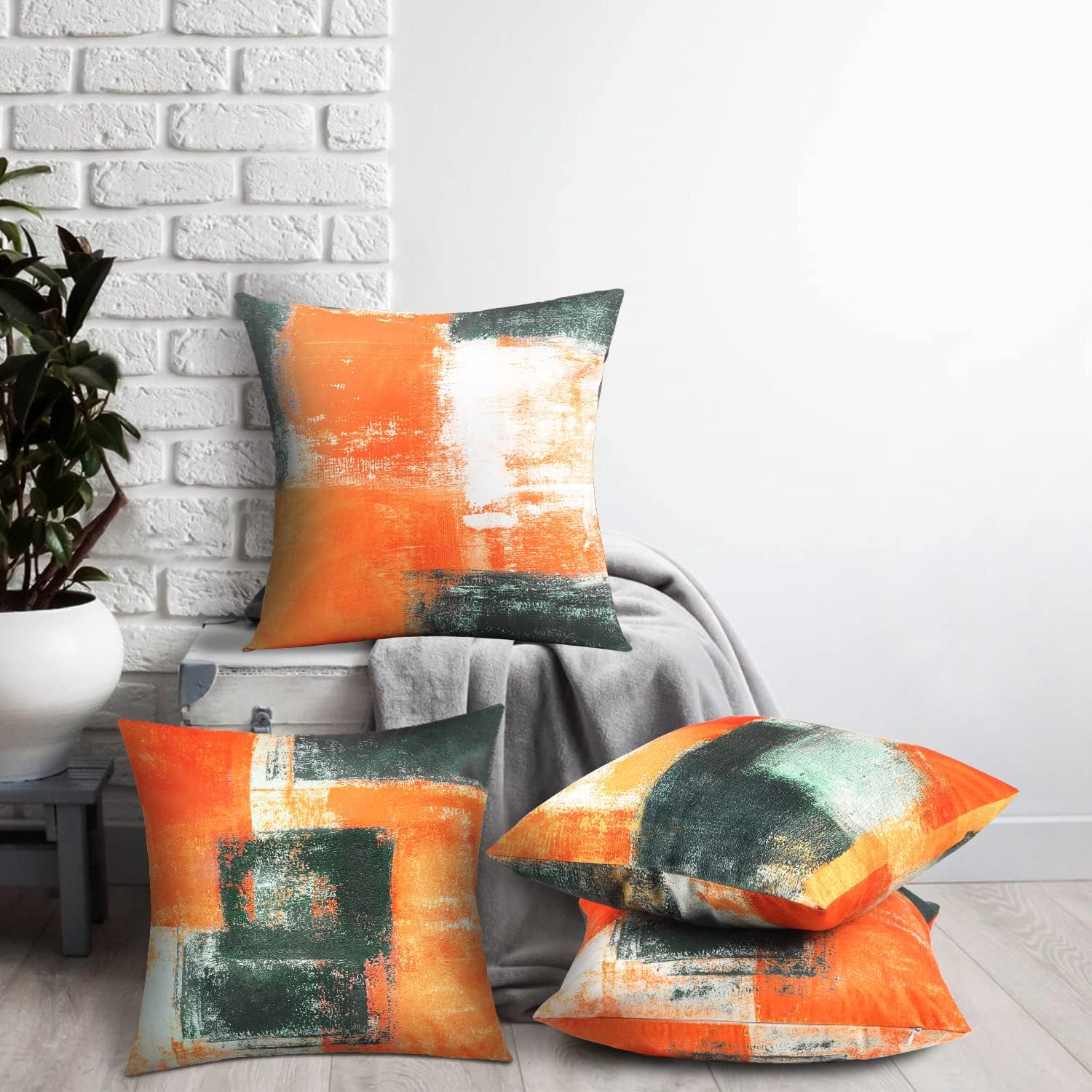 Decorative Throw Pillow Covers Burnt Orange Cushion Cover Taupe Abstract Art Painting 4 Pcs Pillowcase 18X18 Inch for Sofa Couch Bedroom Living Room Outdoor Home D&eacute;cor image number 1