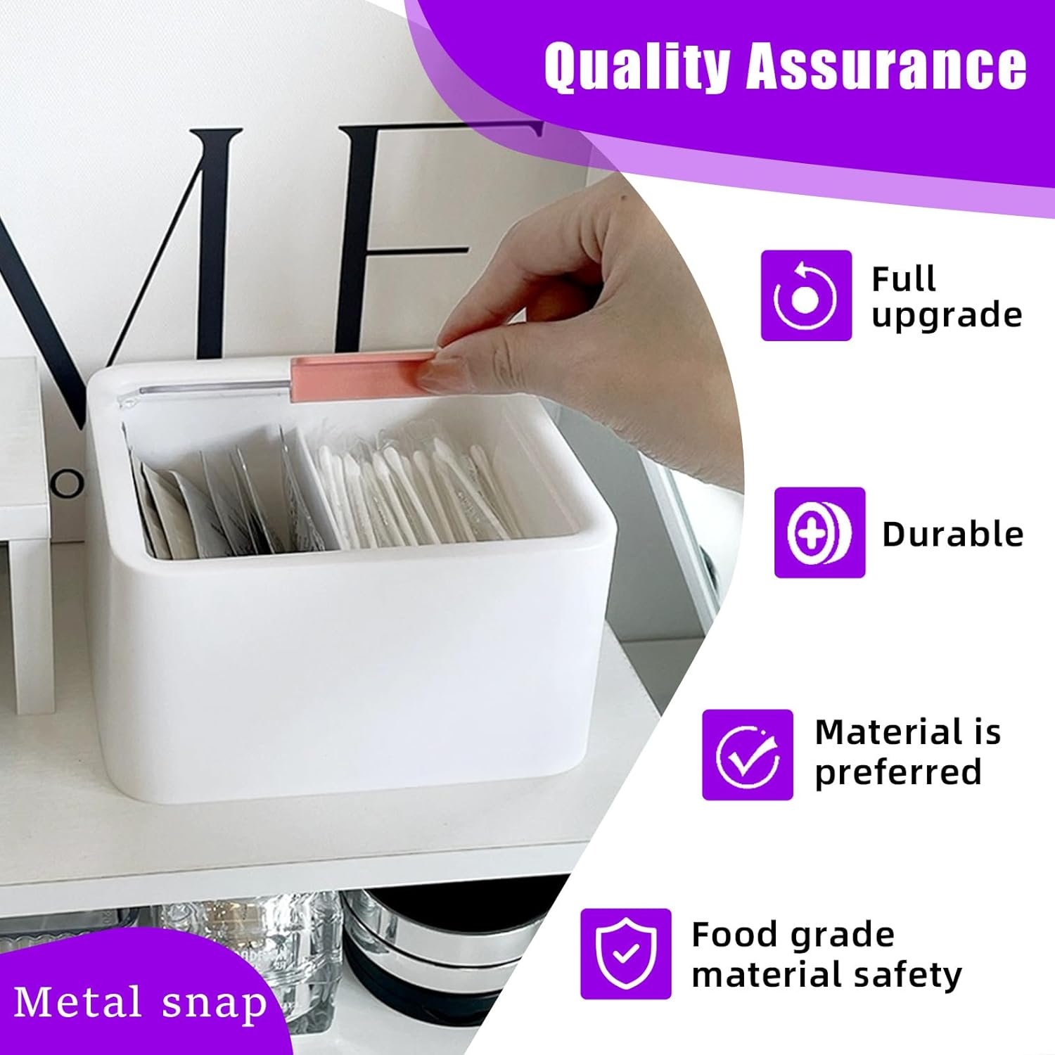 Swpeet 1 Pack White 2 Slot Plastic Cotton Swab Ball Holder, Cotton Pads Storage Canisters, Jar Plastic Container, Storage Container, Dispenser Box with Hinged Lid for Bathroom Home Storage Organizer image number 4