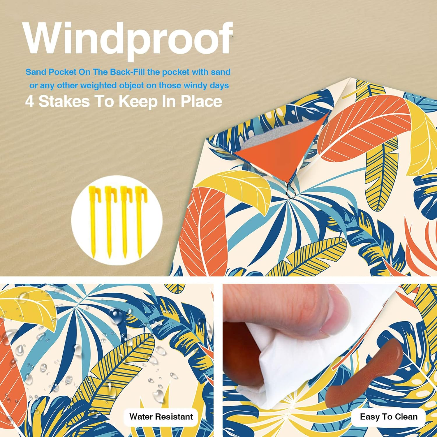 Beach Blanket Sandproof, Waterproof Beach Mat Oversized 79 X 83 Inch for 4-6 Adults, Lightweight Beach Blanket for Outdoor Travel Camping Hiking - Blue image number 5