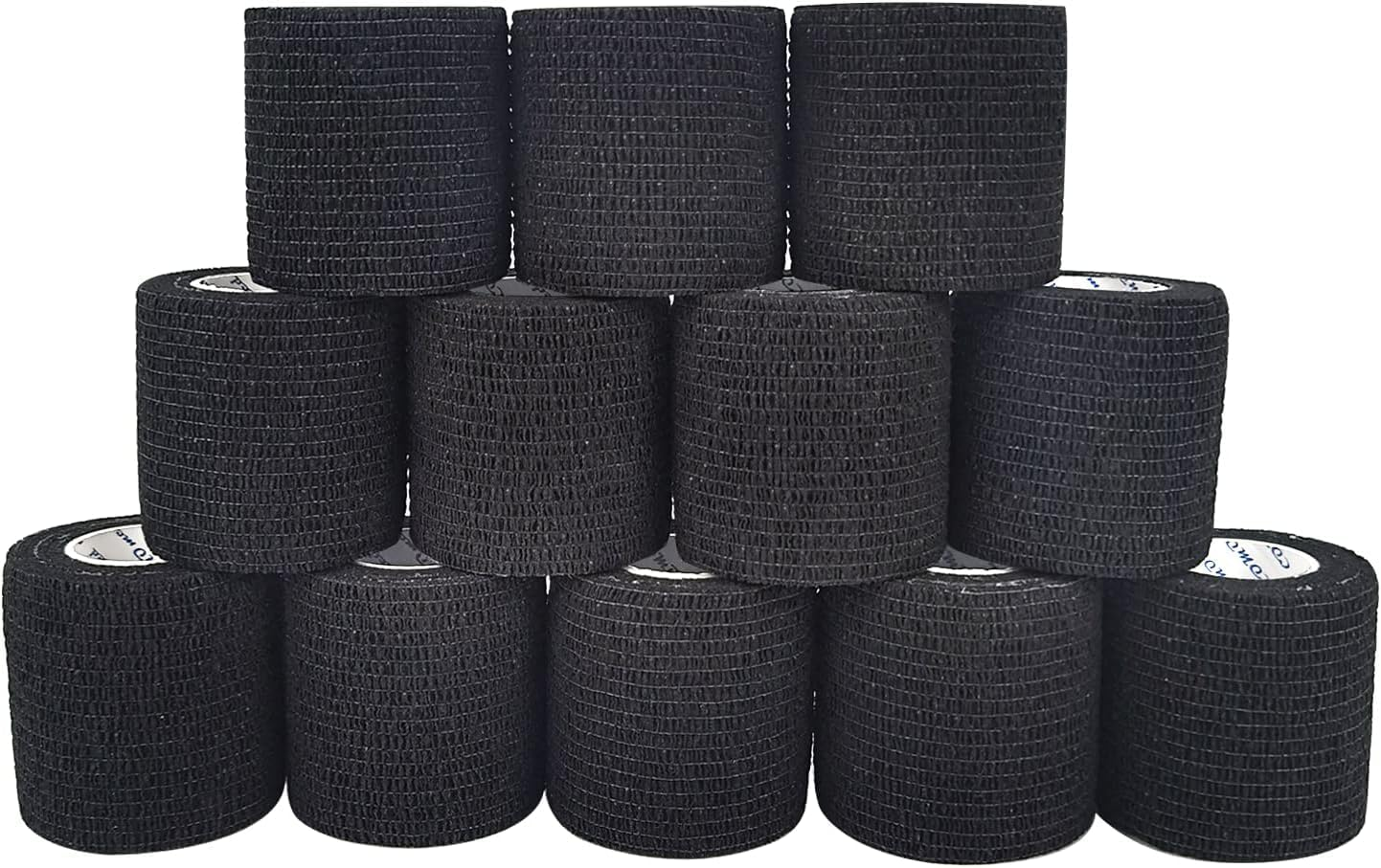 12 Rolls 5Cm*4.5M Elastic Bandage Self-Adhesive Wrap Cohesive Bandage Strong Elastic First Aid Tap Professional for Sports,Wrist,Ankle (Black)