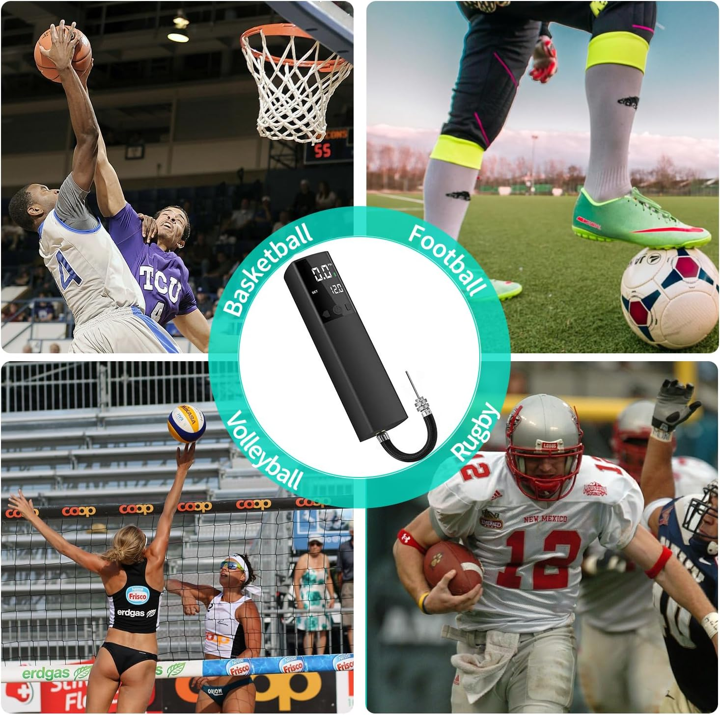 Electric Ball Pump &ndash; Portable Air Inflation Device for Basketball, Soccer, Rugby, Volleyballs & More &ndash; Smart LCD Display & Rechargeable Battery image number 1