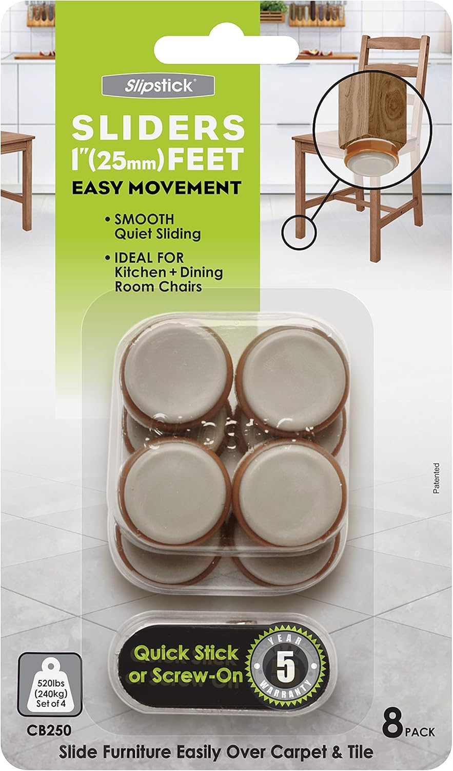 Slipstick CB255 1 Inch Floor Protector Chair Glides/Furniture Slider Feet (Set of 8) Self Stick or Screw on - Chocolate Brown