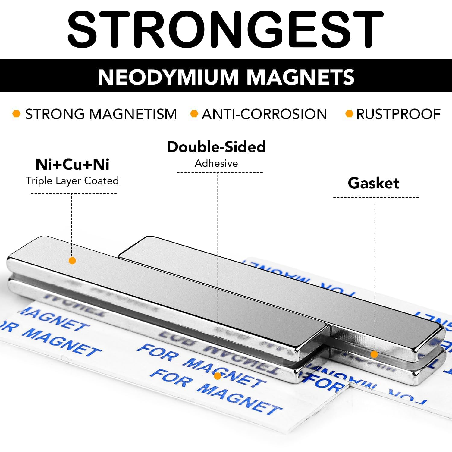 DIYMAG Strong Neodymium Bar Magnets with Double-Sided Adhesive, Rare Earth Neodymium Magnet - 60 X 10 X 3 Mm, Pack of 6 image number 3
