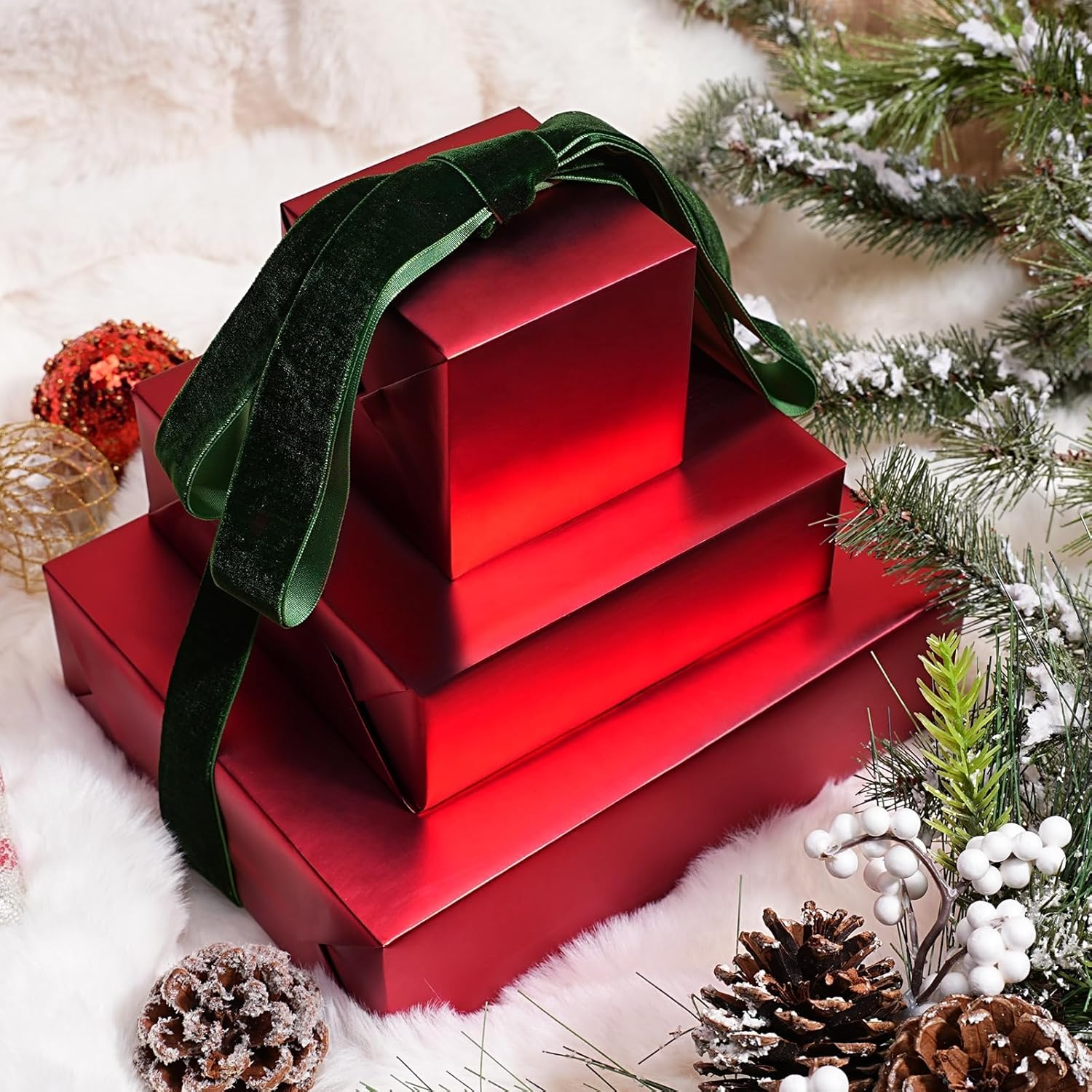 WRAPLA Red Wrapping Paper, Solid Color Matte Metal Gift Paper Roll - 43Cm X 12M Perfect for Wedding, Birthday, Baby Shower(17Inch X 40Feet) image number 2