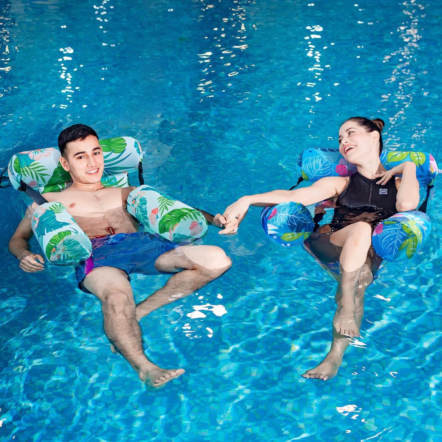 Pool Chair Float - 2 Pack Inflatable Pool Float for Adults Green Plants Floating Pool Chair Lounge Adjustable Fabric Pool Float Hammock for Swimming Pool Beach Lake Summer image number 5