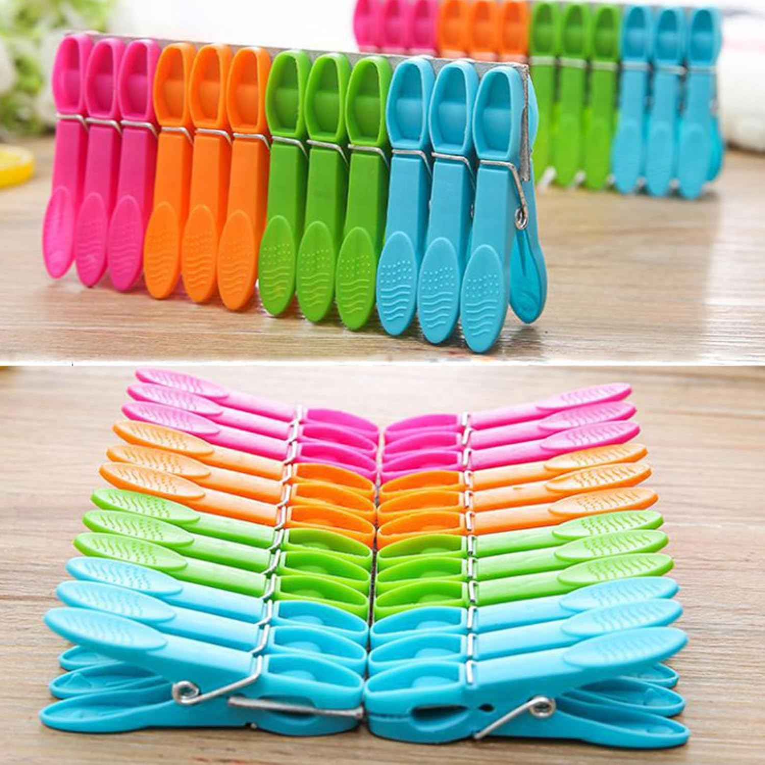 Strong Non-Slip Wide Open Plastic Clothes Clips,Non-Slip Clothespins,Utility Plastic Clothes Pegs Windproof Clothespin, Socks Clips, Mini Clothespins 24 Pack (Style 2) image number 1