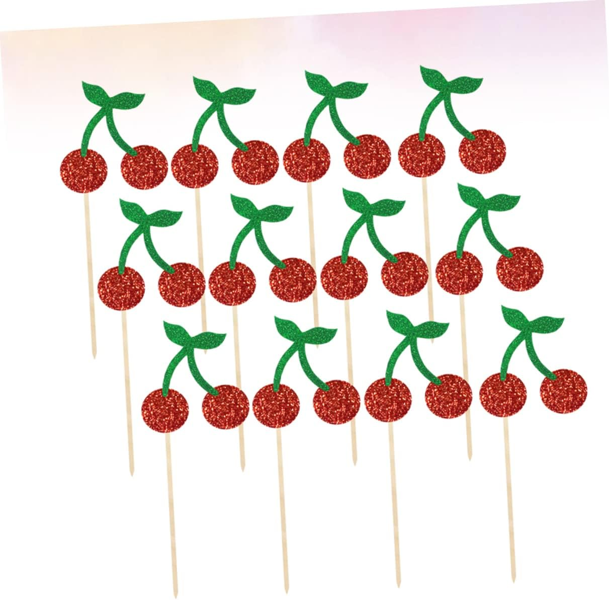 MERRYHAPY Fruits Cake Topper Cherry Design Cloth and Bamboo Sticks Safe Environment-Friendly Party Use Decorations for Birthday Celebrations image number 3