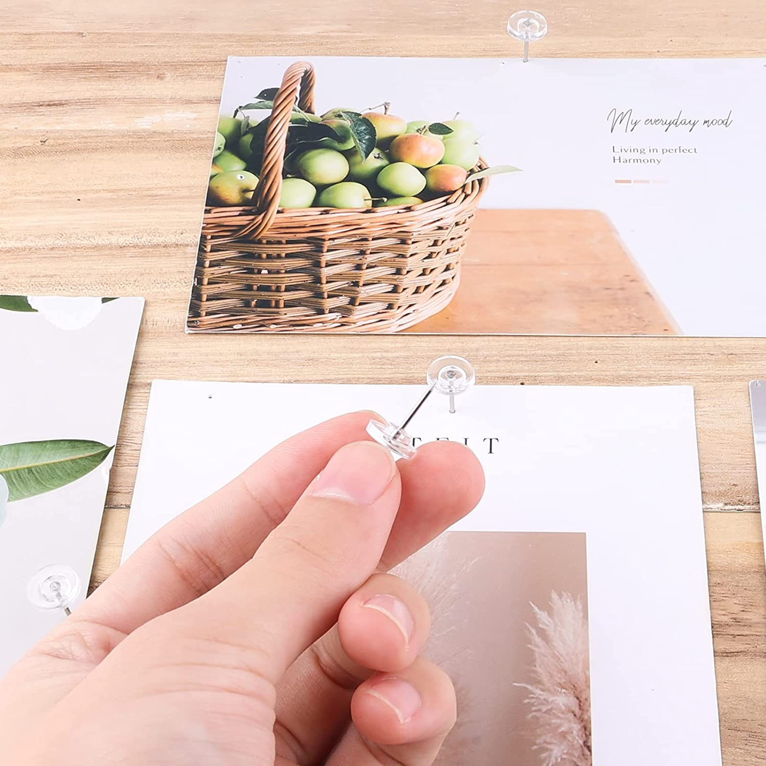 AIEX 100Pcs Clear Push Pins, Plastic Pushpins Thumb Tacks Flat Push Pins with Steel Point for Cork Board Bulletin Board Wall (White) - White image number 2