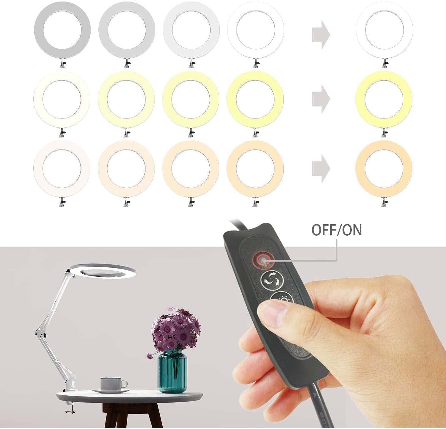 LED Magnifying Lamp, 8X Magnifying Glass Desk Light, 3 Color Mode 10 Brightness Level, 8-Diopter Magnifying Glass Clamp Lamp, LED Lighted Magnifier for Repair, Reading, Crafts, Close Works image number 1