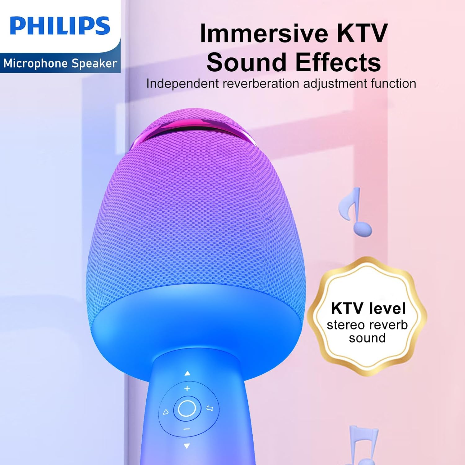 Philips 4 in 1 Karaoke Anywhere Bluetooth Handheld | Karaoke | Microphone| Portable Karaoke System with Speaker| Karaoke Machine Home KTV Player with Record Function for Phone/Tablet (Blue/Purple) - Pink image number 4