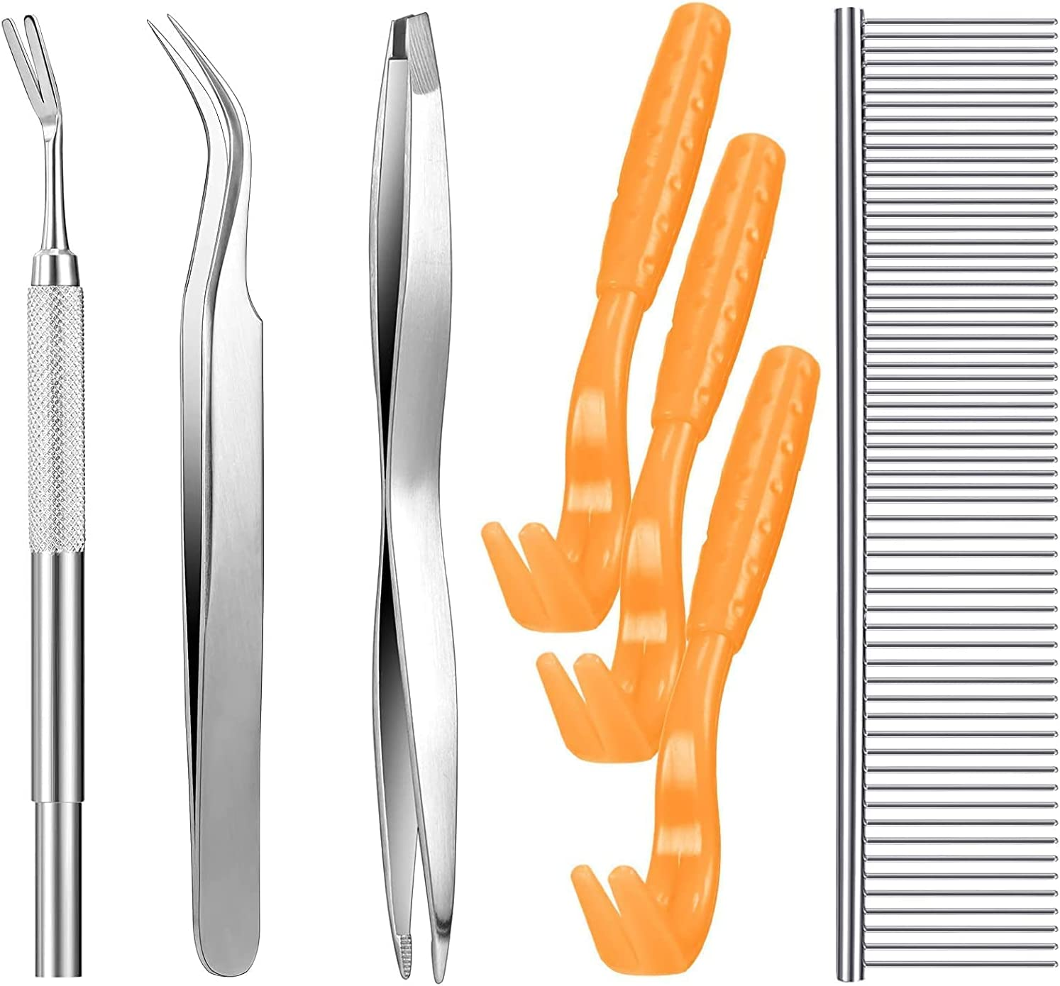 Cats and Humans Plastic Tick Puller Tick Grabber, 7Pcs Tick Remover Tick Remover Tick Puller Removal Tick Grabber,Tick Removal Tick Picker Flea Removal Tool,Tick Hook Louses Pliers Remover,Orange - Orange image number 4