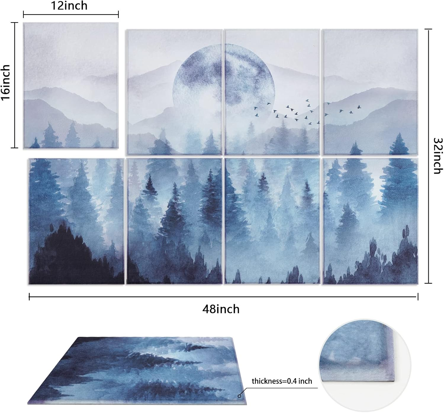 Tutmyrea Art Acoustic Panels, 48" X 32" Self-Adhesive Sound Proofing Padding 8 Pack Acoustical Soundproof Wall Panels, Decorative Sound Absorbing Panels for Home Office (Moon Misty Forest) image number 5