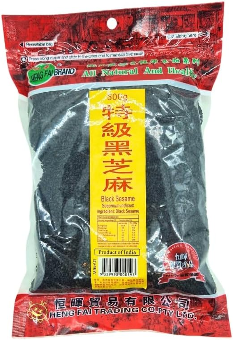 Heng Fai Black Sesame Seeds | Premium Organic Whole Black Seeds for Cooking, Baking, and Asian Food Recipes | Rich Nutty Flavour and Aroma | High in Calcium, Fibre, and Antioxidants | Natural Superfood | 500G image number 3