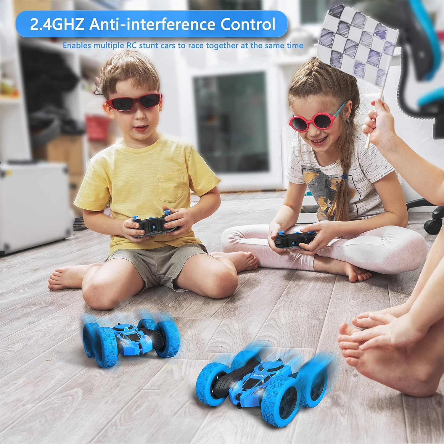 Remote Control Car Double Sided 360&deg;Rotating 4WD RC Cars with Headlights 2.4Ghz Electric Race Stunt Toy Car Rechargeable Toy Cars for Boys Girls Birthday image number 4