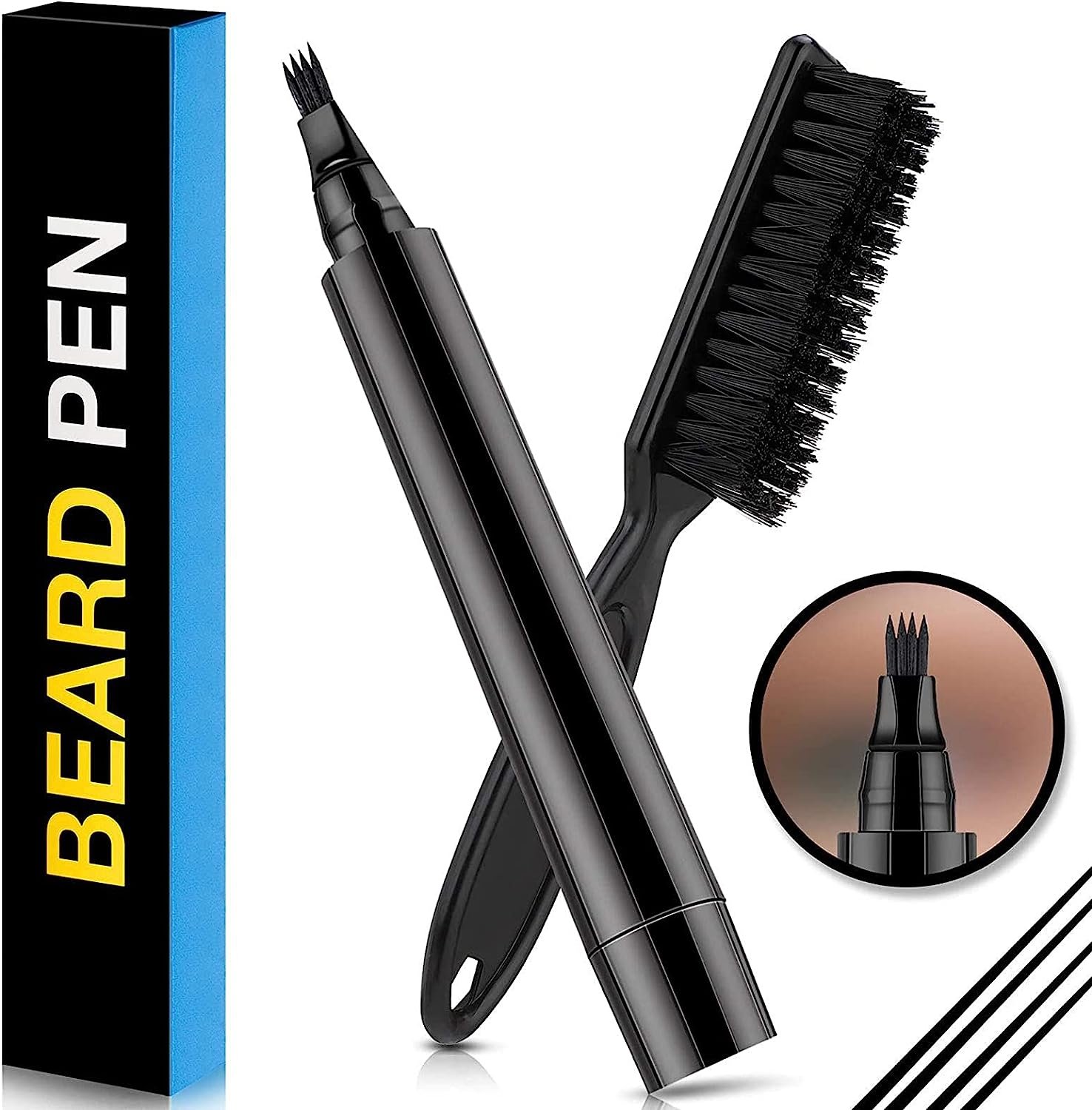 Tongke Beard Pen Filler for Men, Beard Pencil Creates Natural Looking Beard Long Lasting Waterproof with Bristle Brush (Black)