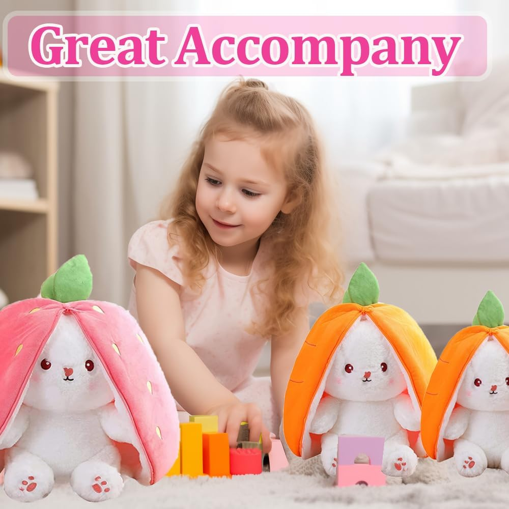 Bunny Stuffed Animal, Reversible Strawberry Rabbit Plush, Super Soft Strawberry Bunny Plush, Gifts for Boys and Girls, Children'S Room Decoration (Strawberry, 9.8 In) image number 5