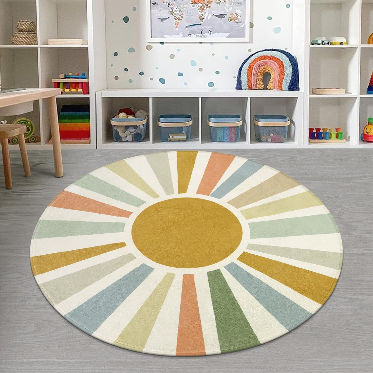 STARUIA Boho Sun round Area Rug, 6'X6', Monet, Living Room, Nursery, Playroom, Non-Slip, Washable image number 4