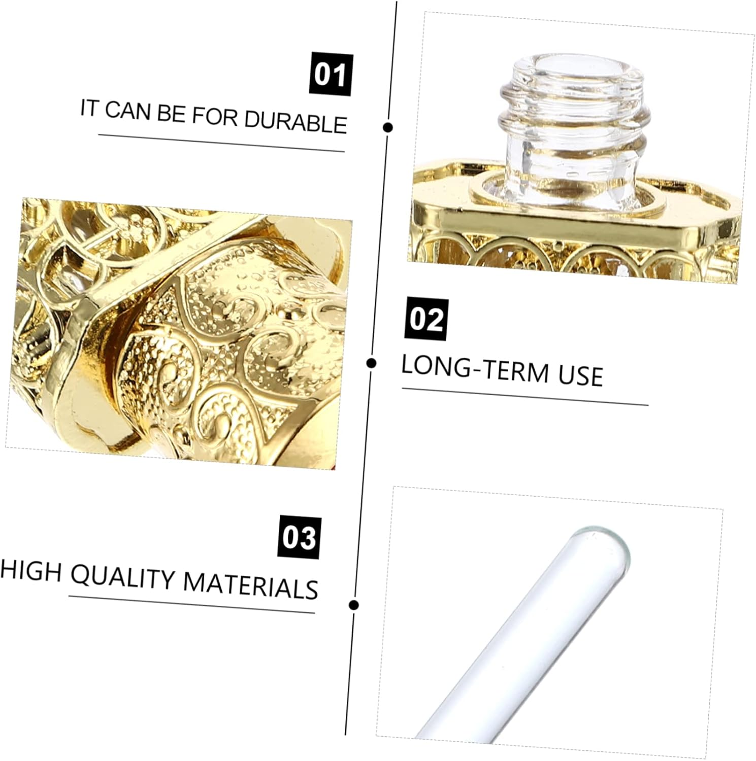 3Pcs Essential Oil Bottle Hollow Flower Engraving Refillable and Perfume Spray Container for Aromatherapy and Crafts Travel-Friendly Design Leak Seal Antique Style image number 3