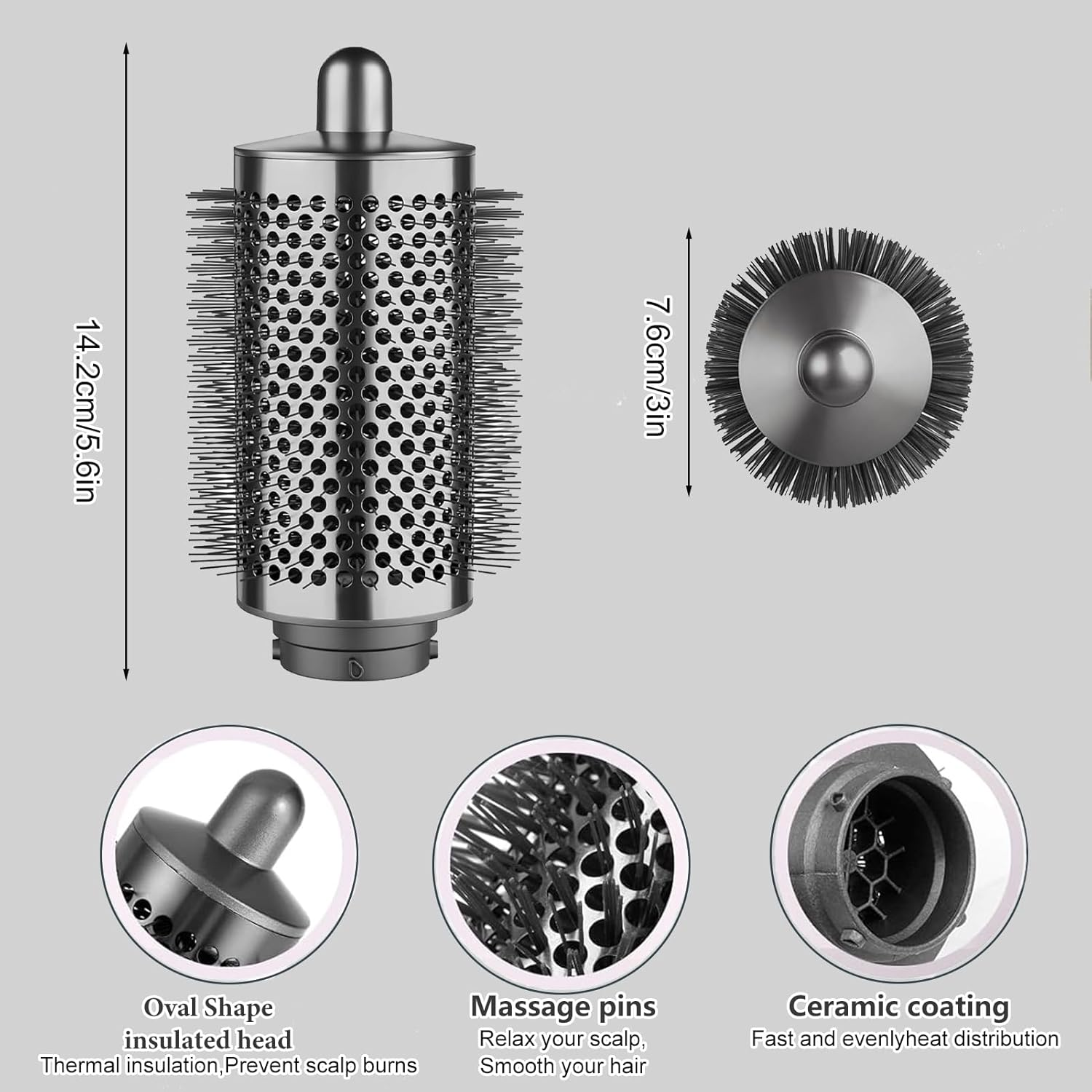 Large round Volumizing Brush Attachments for Dyson for Airwrap Styler HS01 HS05, Accessories for All Hair Types, Grey image number 1