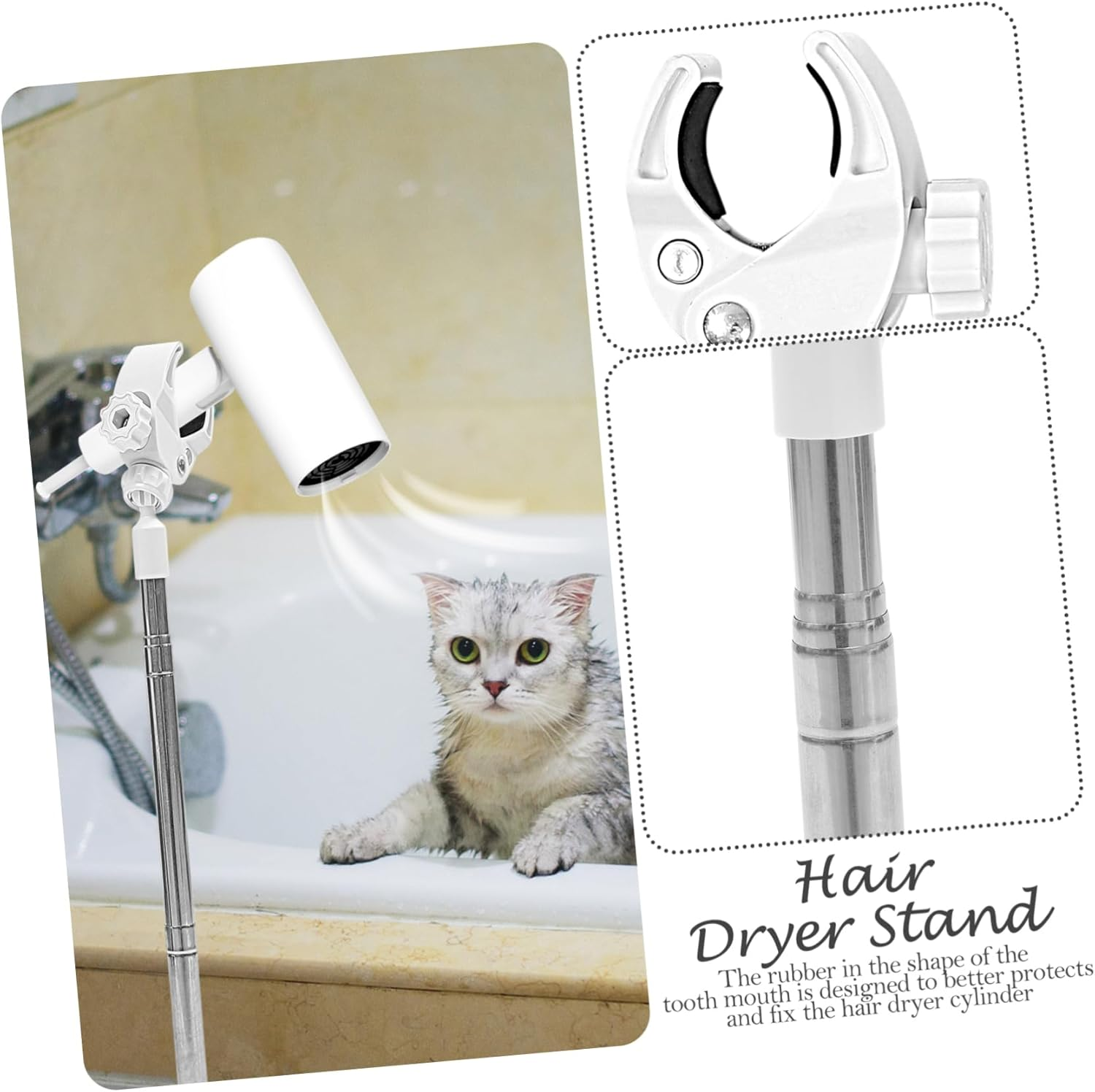 SAFIGLE Pet Hair Dryer Floor Stand 135Cm Adjustable White Blower Holder Hands-Free Grooming Support for Dogs and Cats image number 1