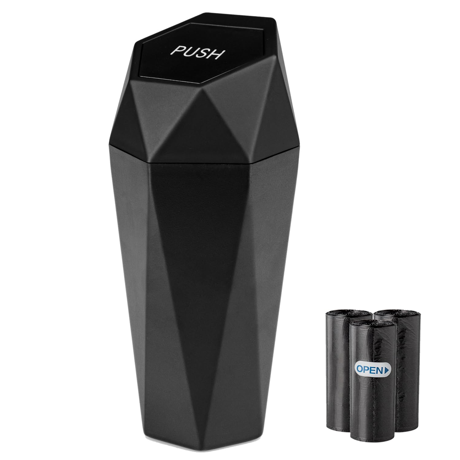 Car Trash Can with Lid, Leakproof Automotive Portable Trash Bin, Diamond Design Easy to Clean Plastic Desktops Dustbin Organizer for Car Home Office with 90Pcs Trash Bags image number 5