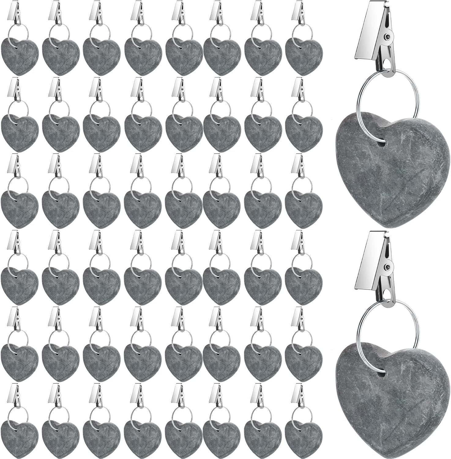 48 Pieces Tablecloth Weights Hangers Heart Stone Table Cloth Weights Tablecloth Clips for Outdoor Tables Heavy Curtain Weights Table Cover Clips with Stainless Steel Clips for Picnic (Light Gray)